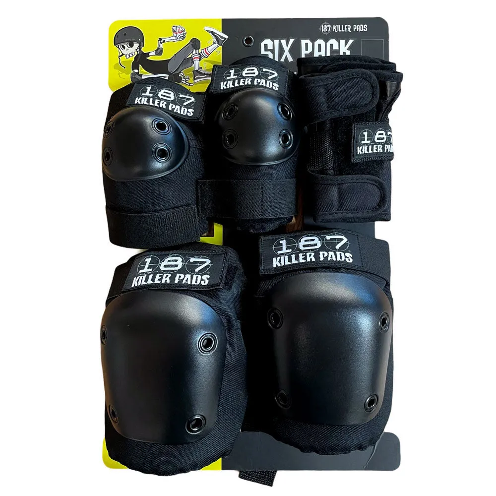 187 6 Pack Wrist Knee Elbow Pads Adult Combo Pack Black