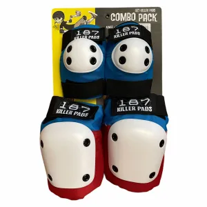 187 Knee Elbow Pads Combo Pack Red White Blue