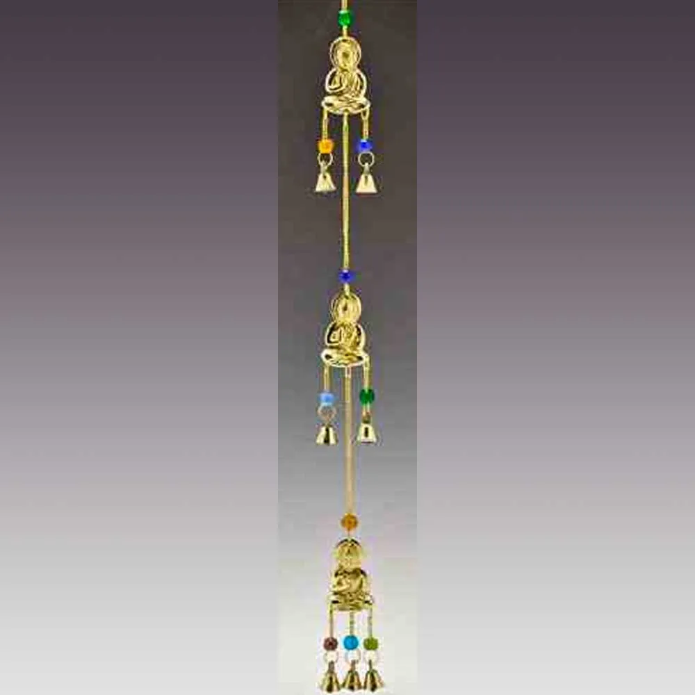 3-Buddha Brass Wind Chimes 22"L