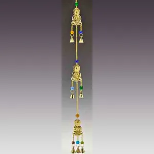 3-Buddha Brass Wind Chimes 22"L