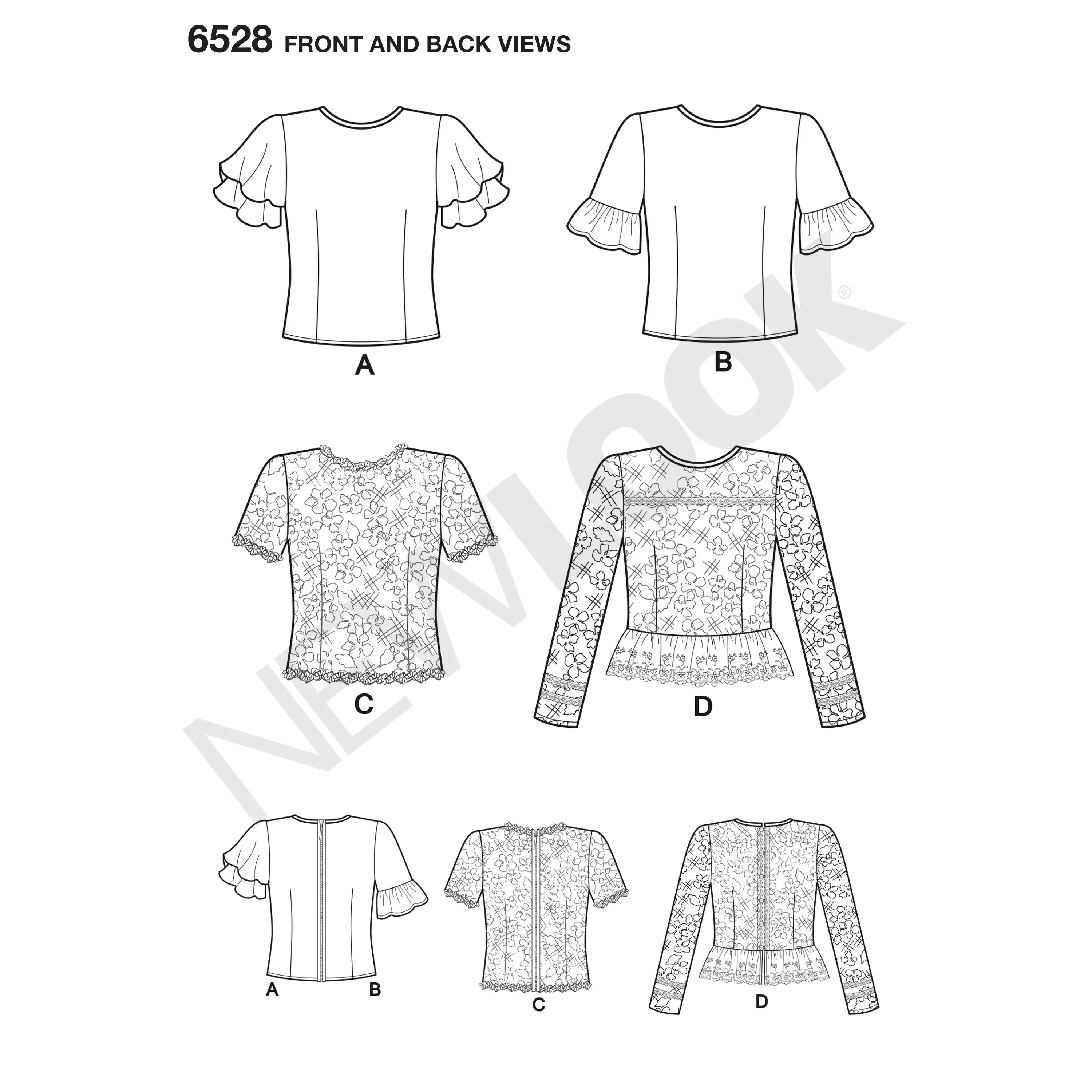 6528 New Look Pattern 6528 Women’s Tops with Sleeve & Trim Variations