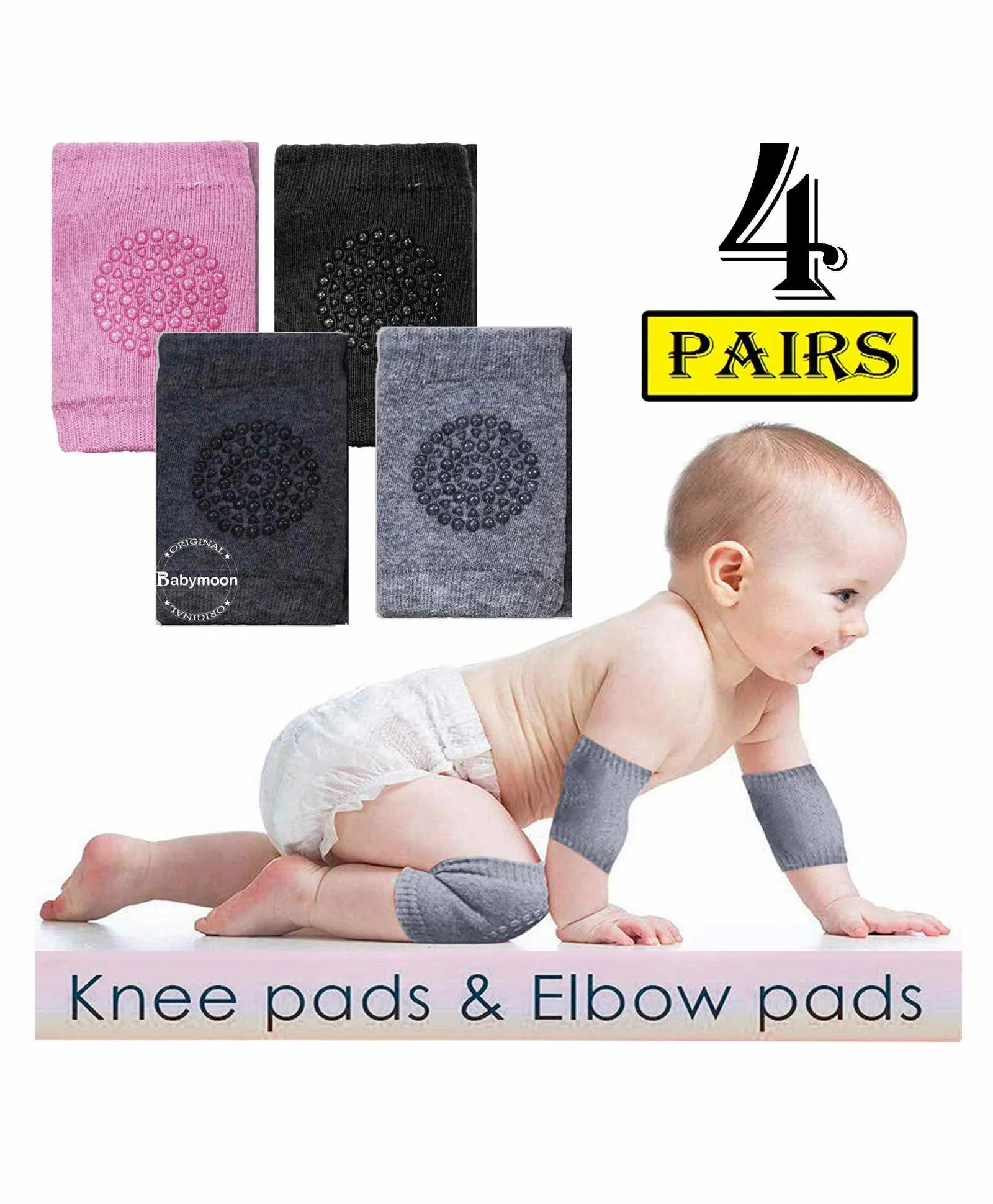 Babymoon Baby Kids Knee Pads AntiSlip Stretchable Knee Cap Elbow Safety-Pack of 4