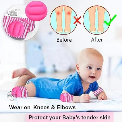 Babymoon Kids Padded Knee Pads for Crawling, Anti-Slip Stretchable Cotton Pack of 2 - Red & Green