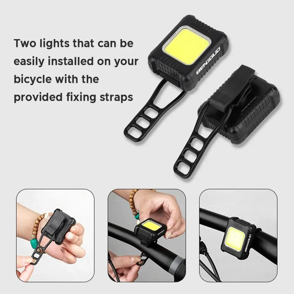 Bicycle Headlight and Taillight Set USB Rechargeable Mini Bike Front and Rear Light Built-in 120mAh Battery with Fixing Strap