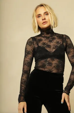 Black Chantilly Lace Turtleneck