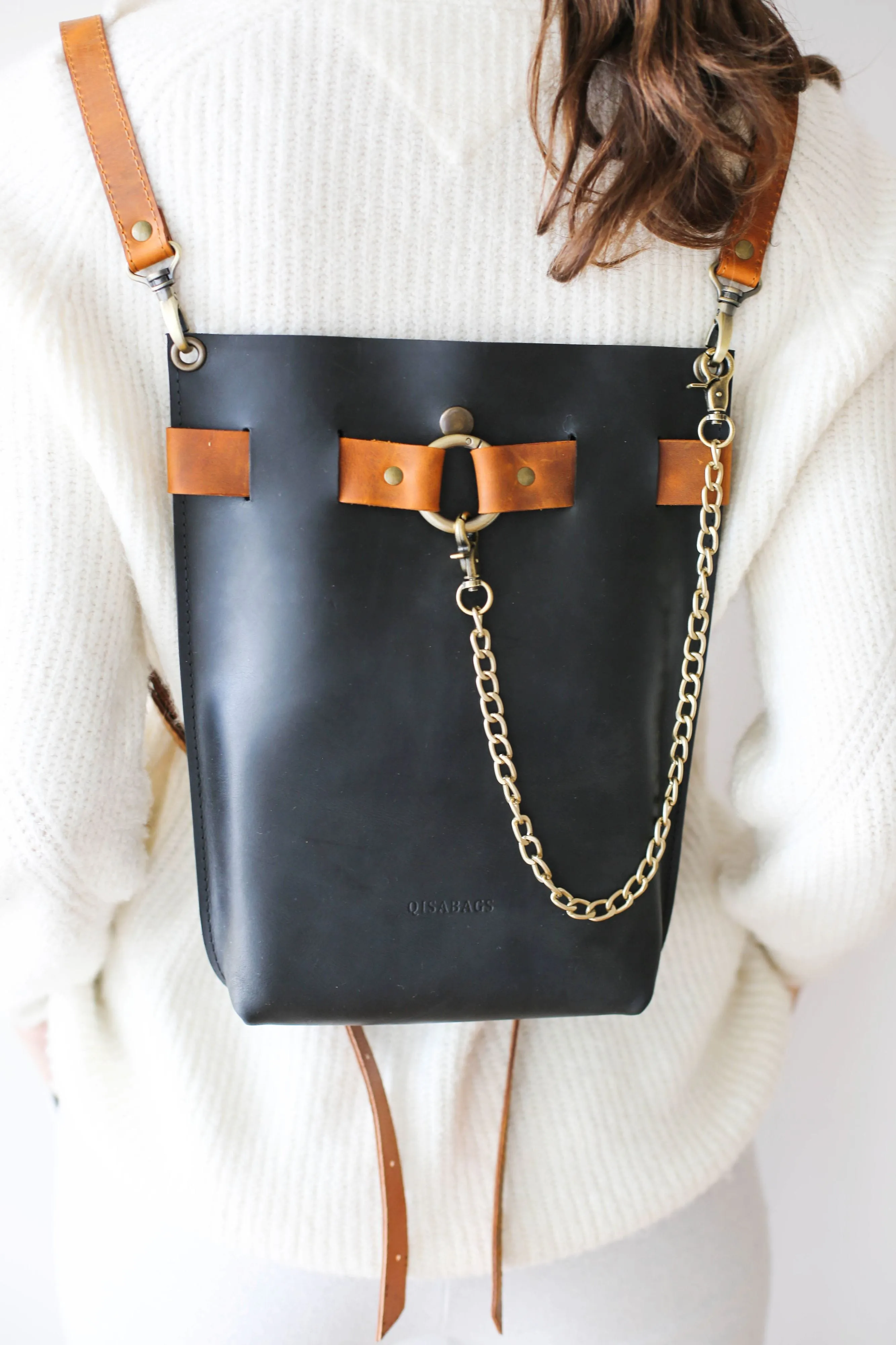 Black w/Brown Leather Bag - "Ring Belt Edition"