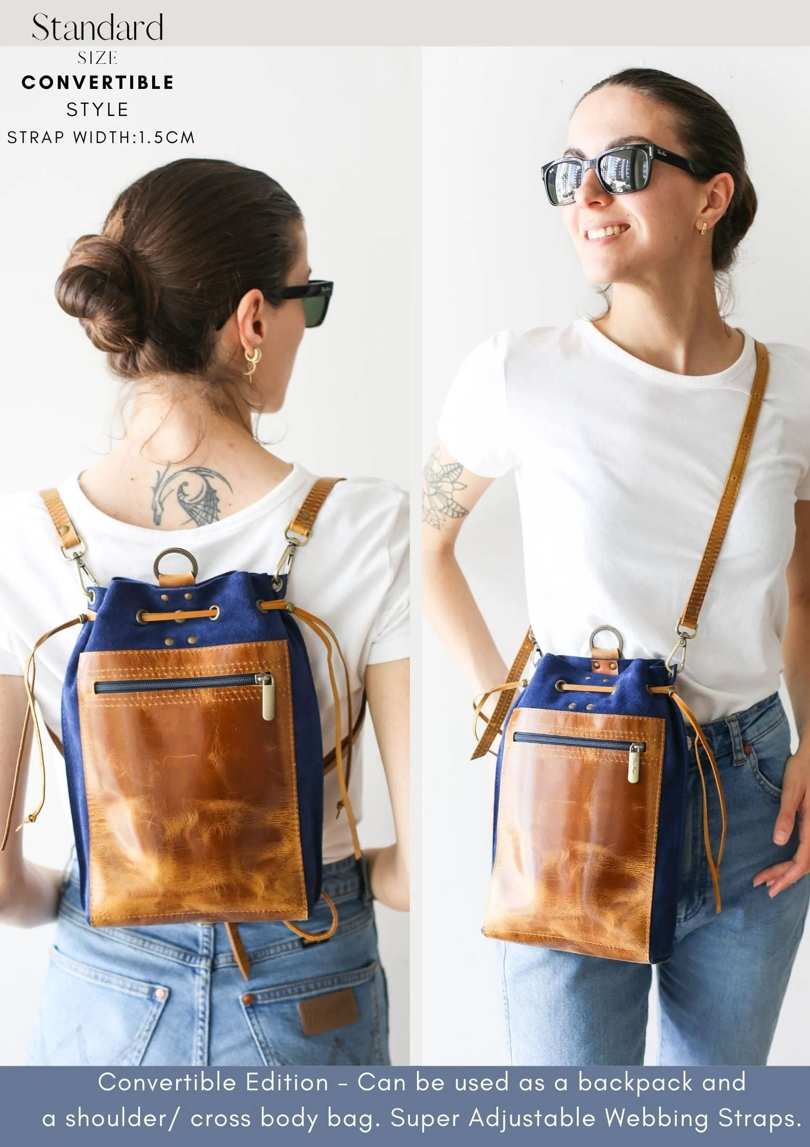 Blue Leather Backpack Purse (dual color)