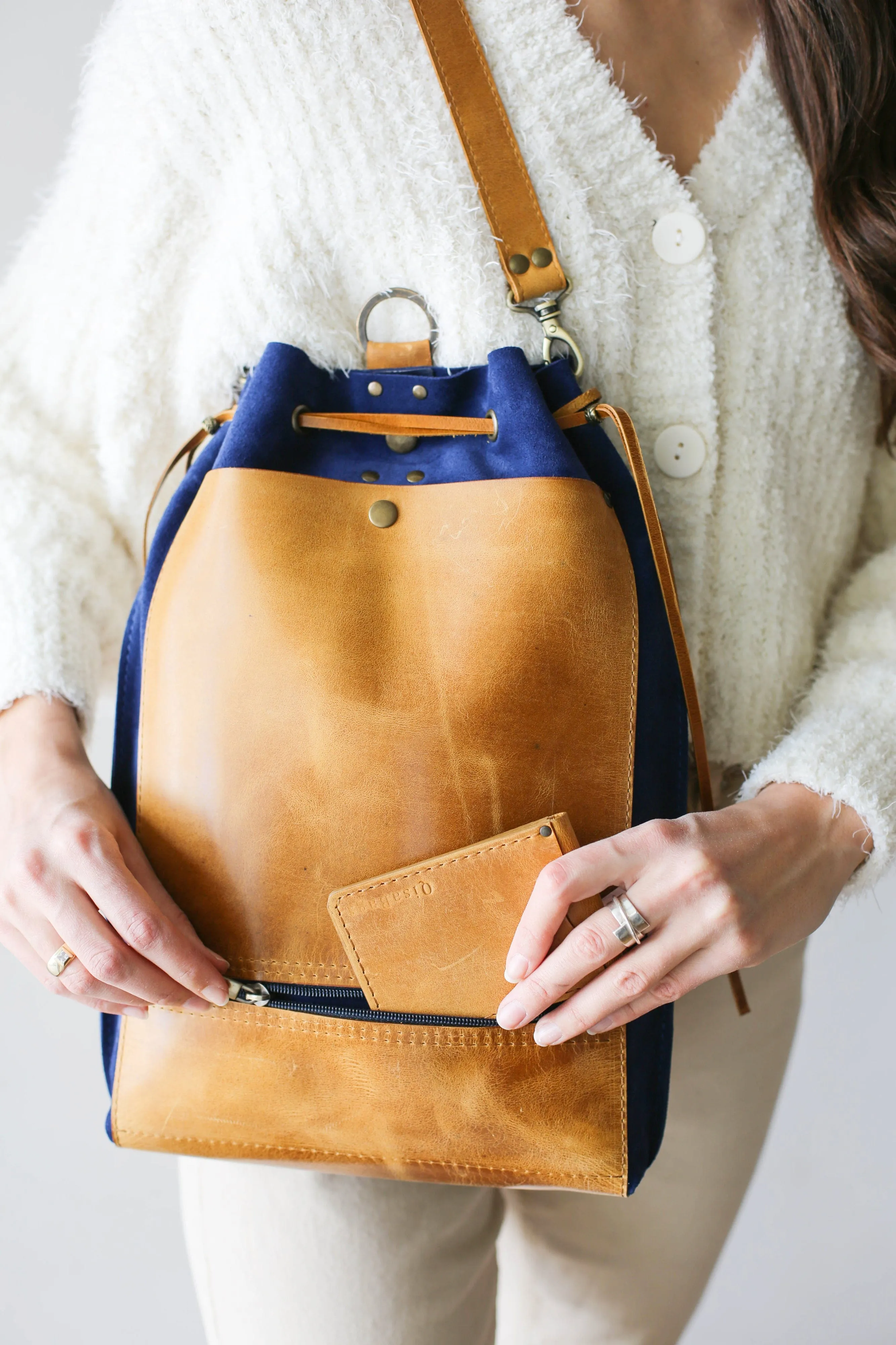 Blue Leather Backpack Purse (dual color)