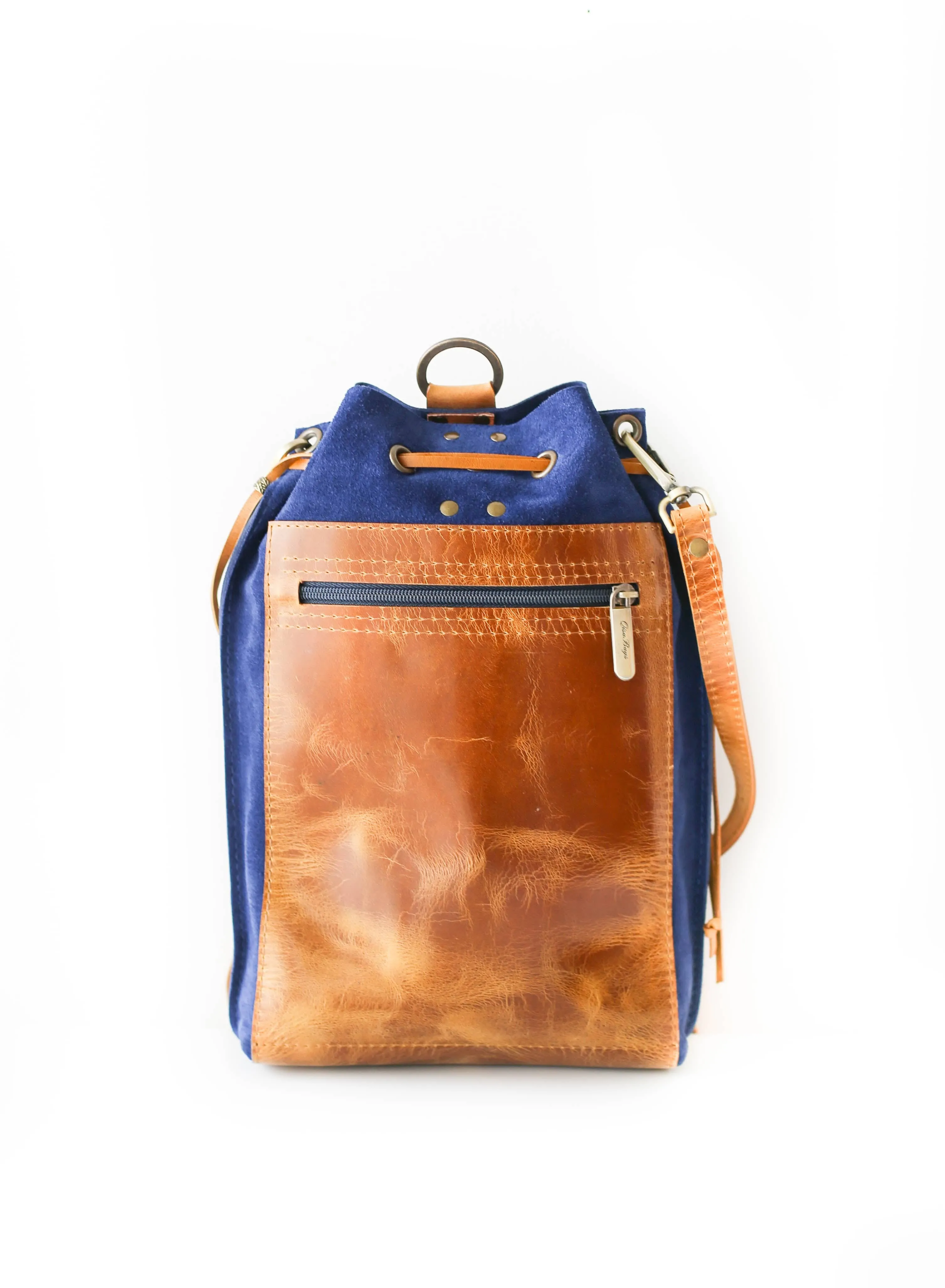 Blue Leather Backpack Purse (dual color)