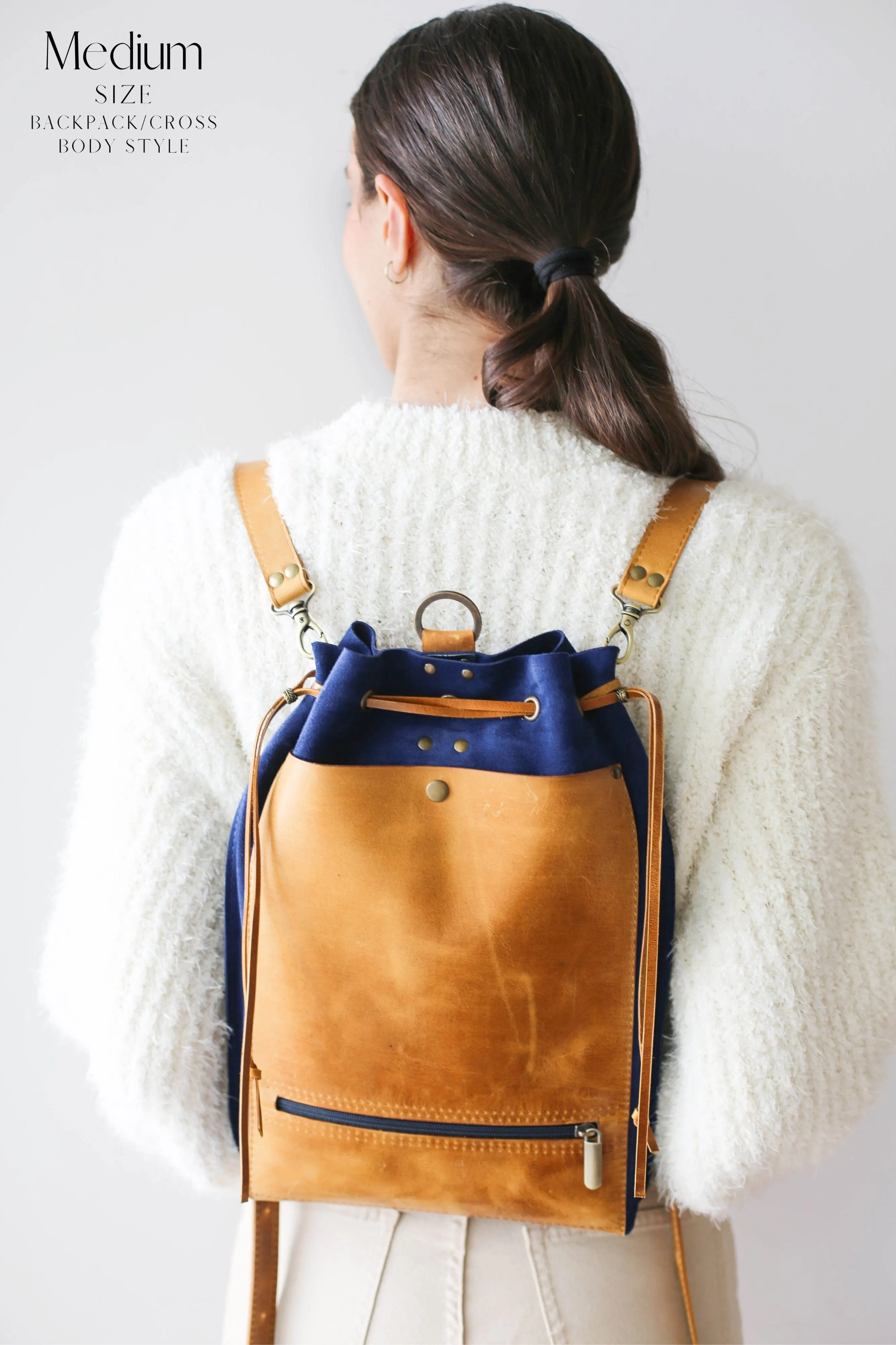 Blue Leather Backpack Purse (dual color)