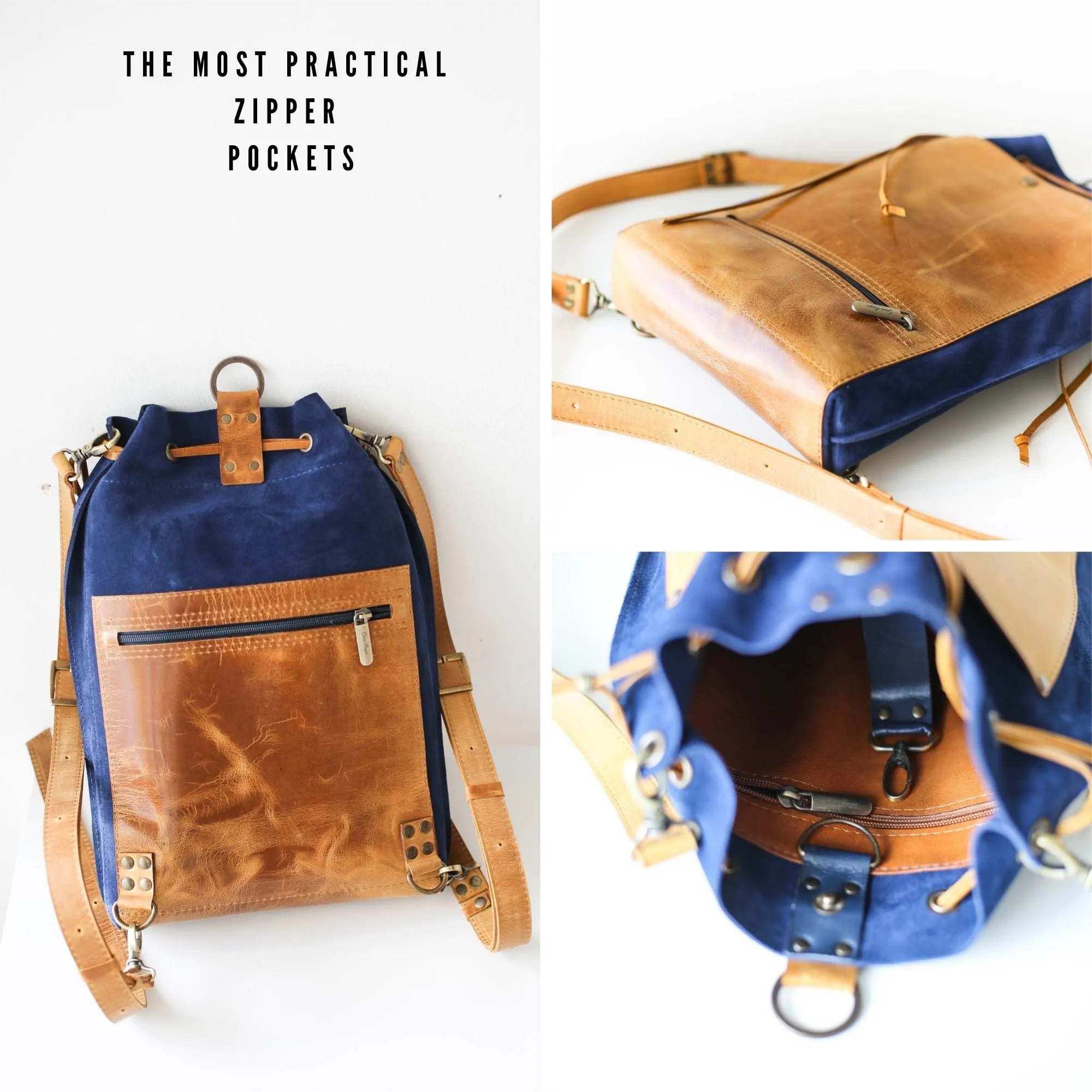 Blue Leather Backpack Purse (dual color)