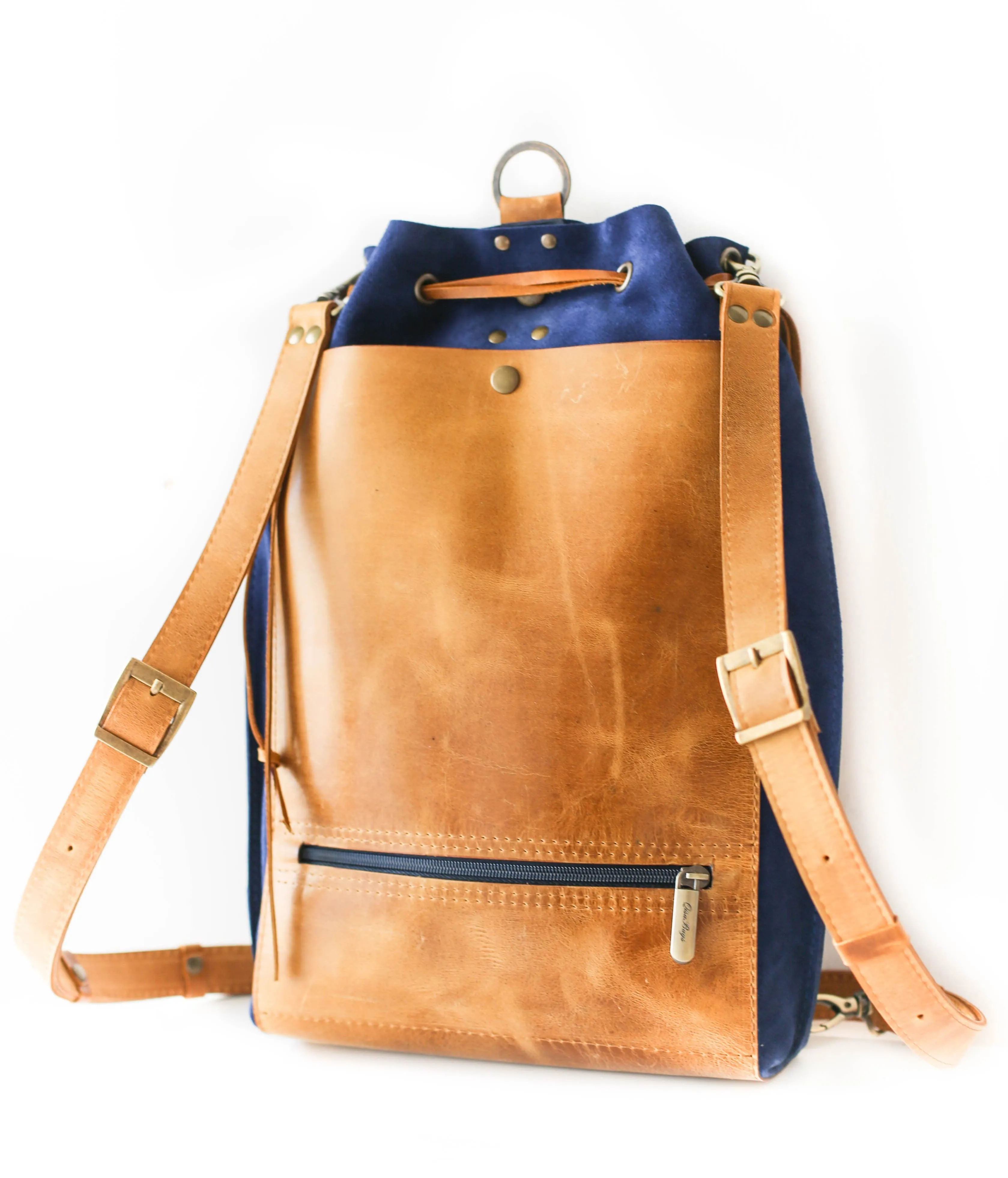 Blue Leather Backpack Purse (dual color)