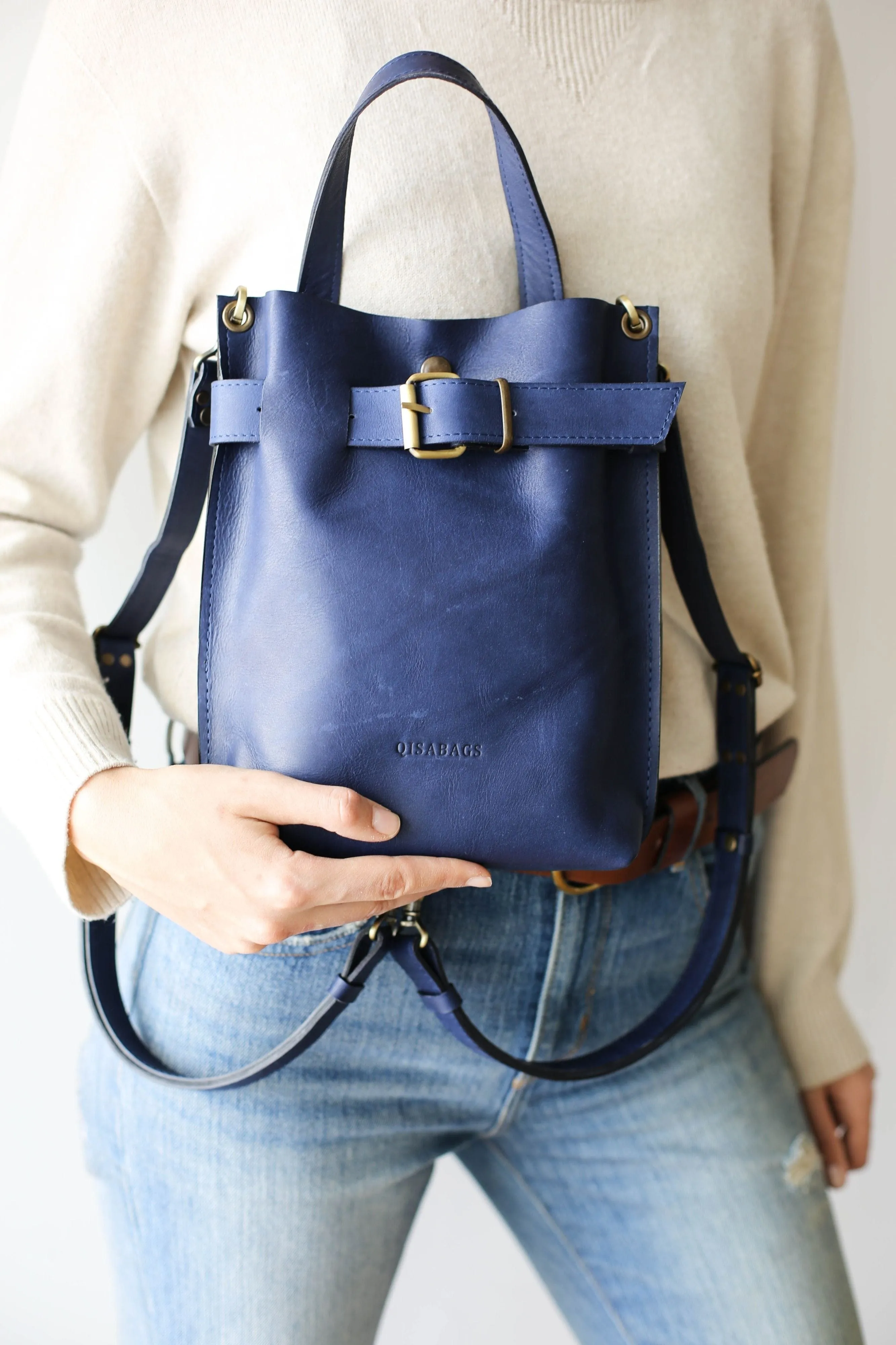 Blue Mini Leather Backpack