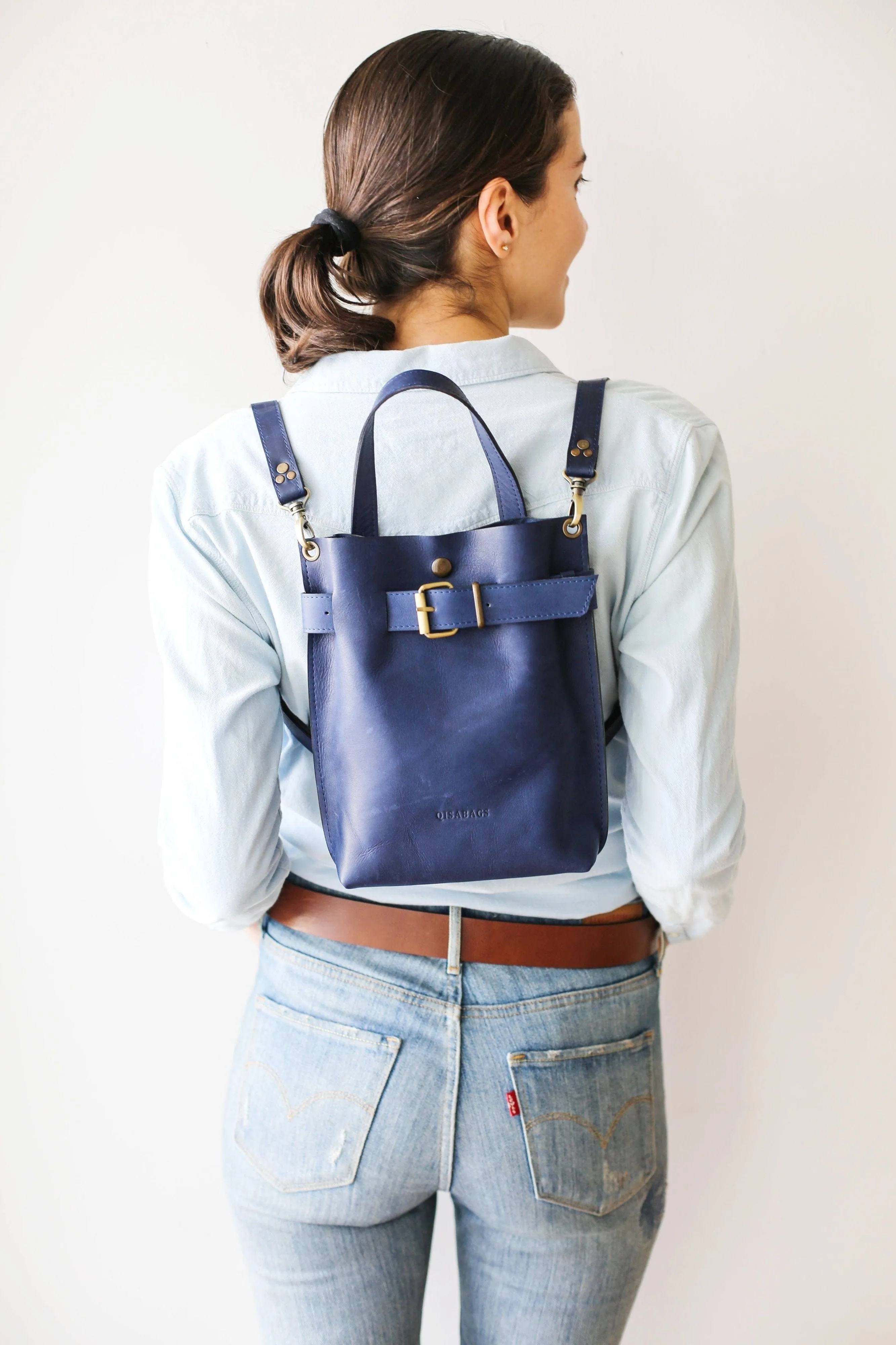 Blue Mini Leather Backpack