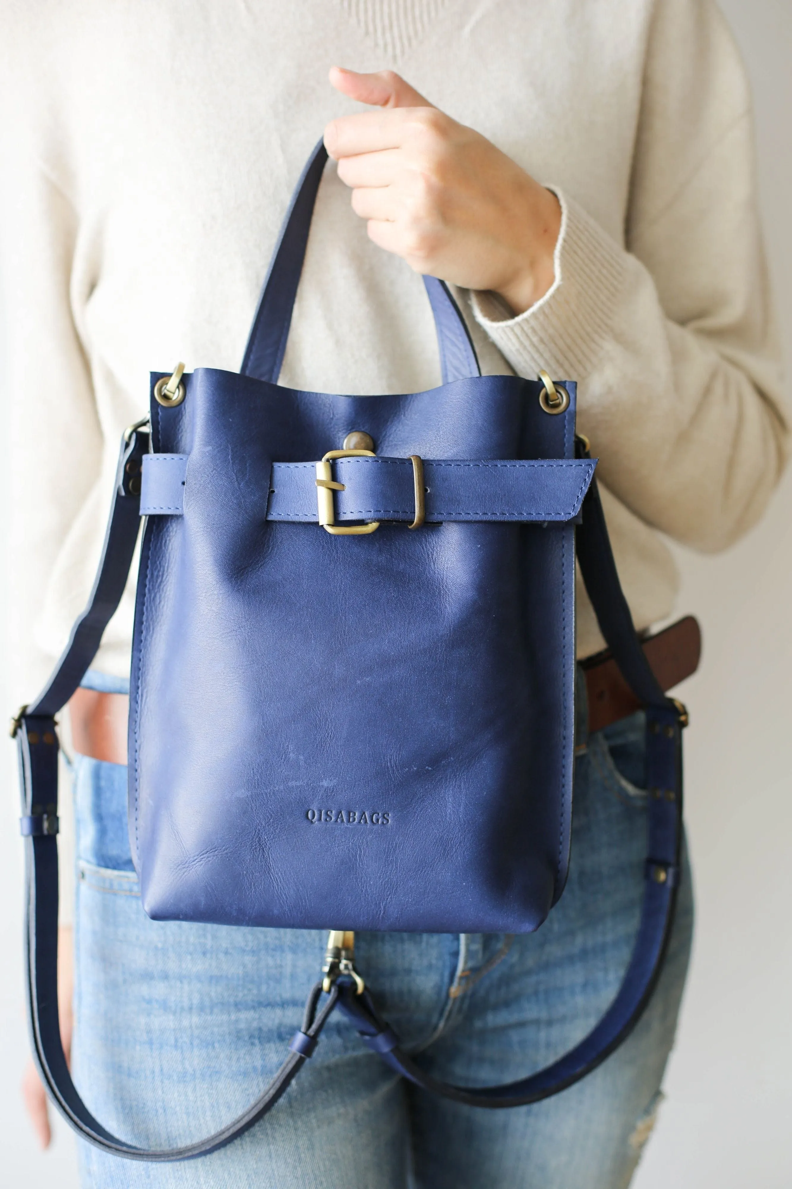 Blue Mini Leather Backpack