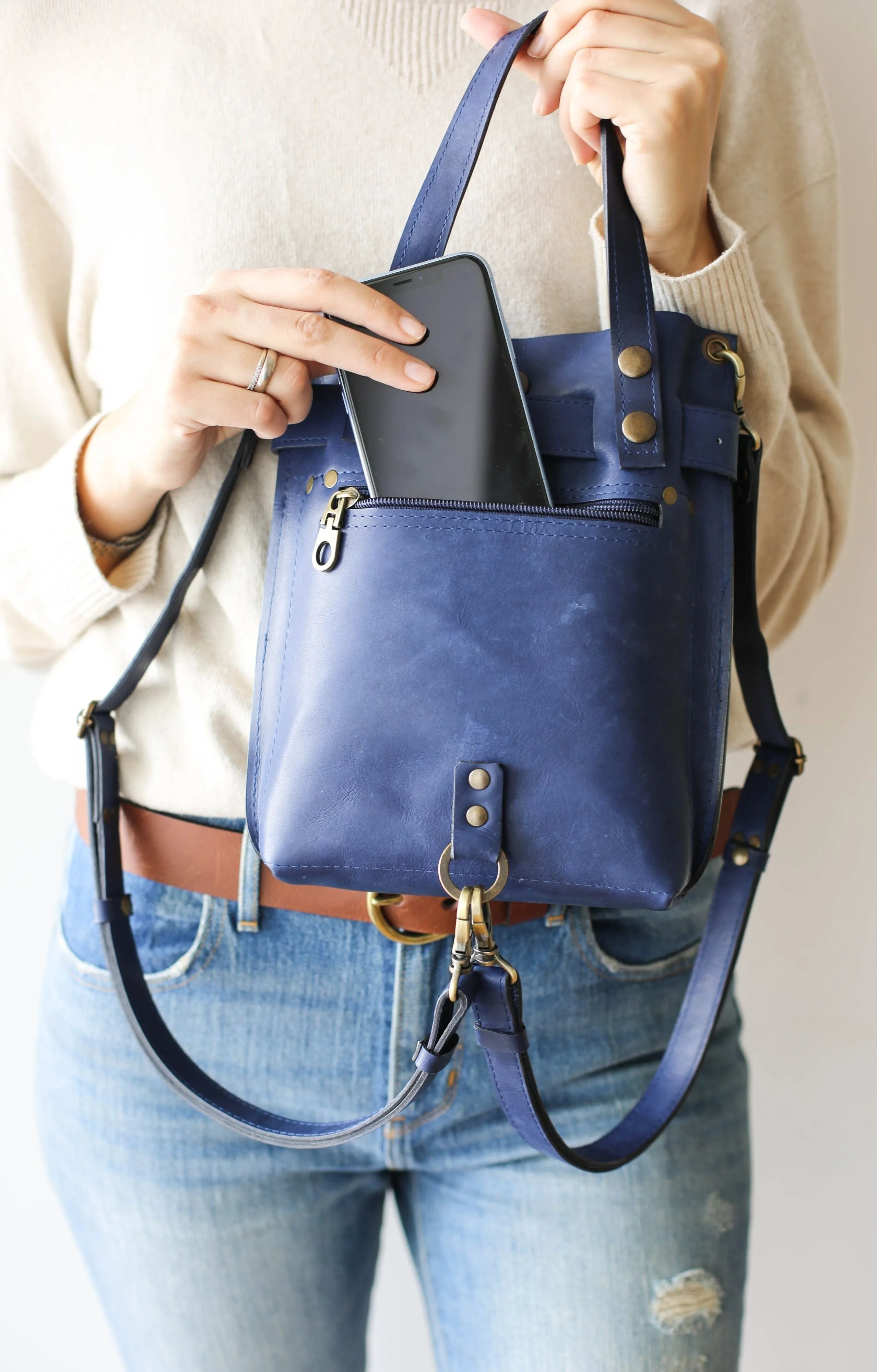 Blue Mini Leather Backpack