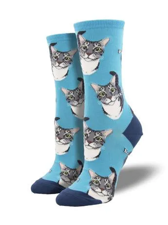 Boop Cat Women's Crew Socks Blue