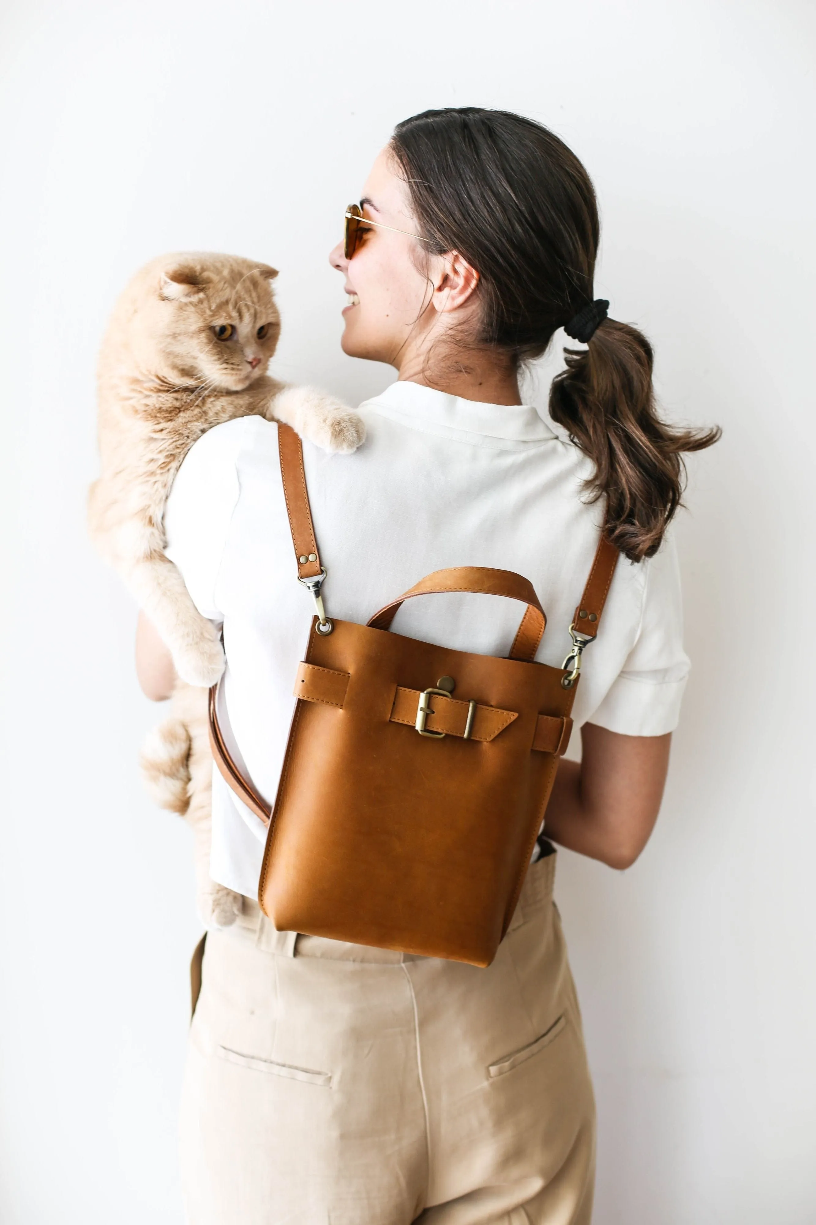 Brown Mini Leather Backpack