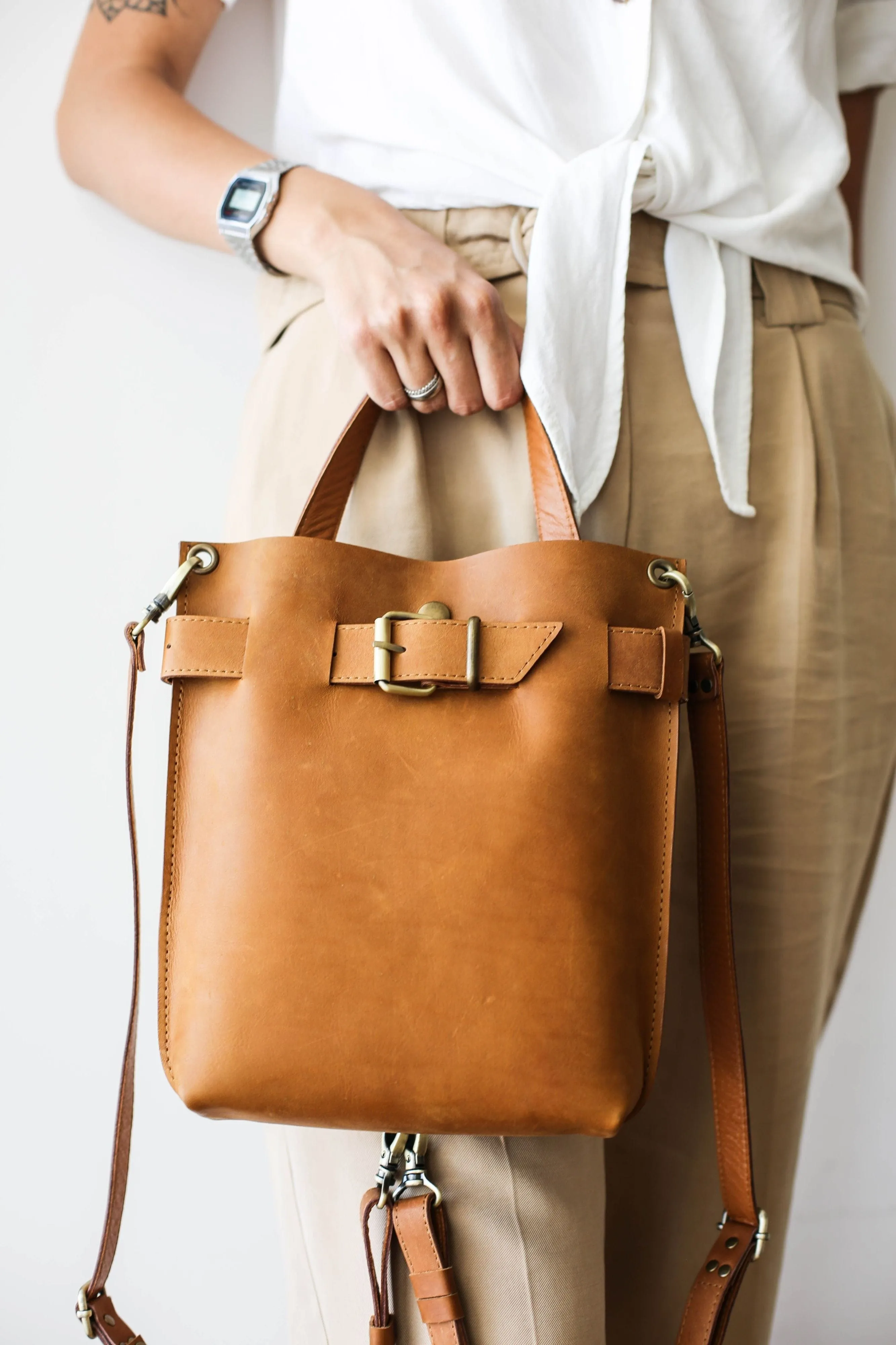 Brown Mini Leather Backpack