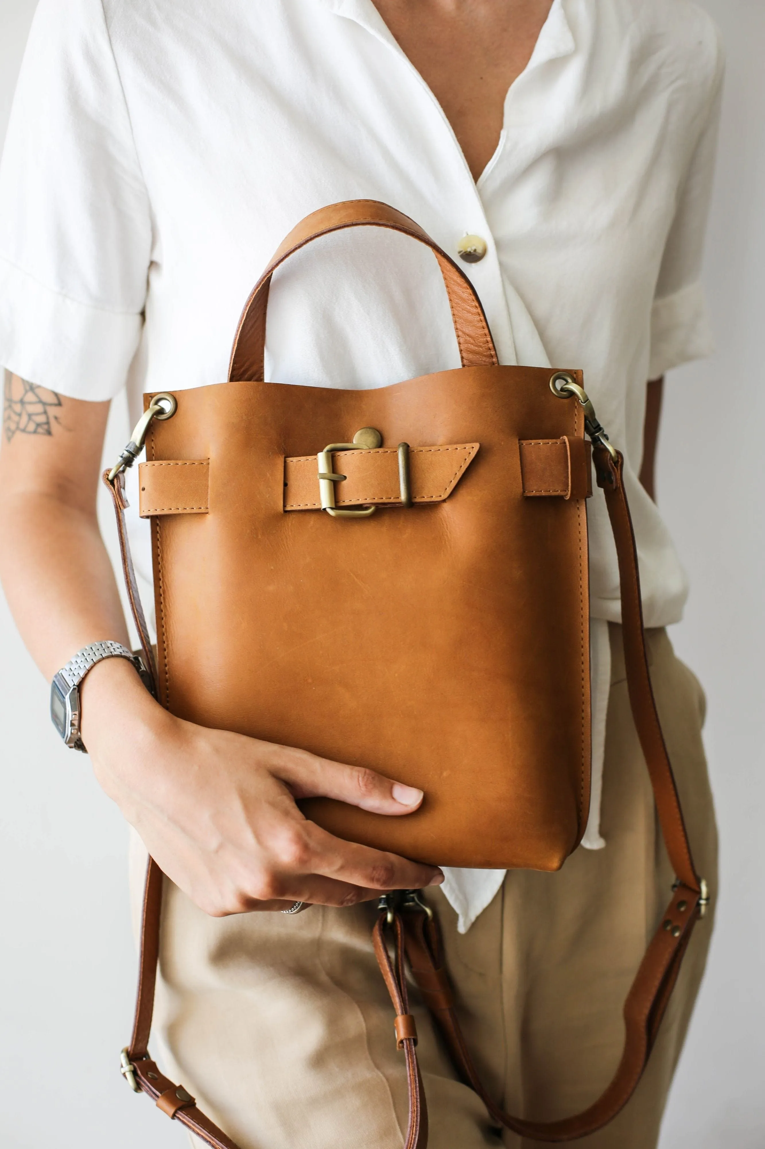 Brown Mini Leather Backpack