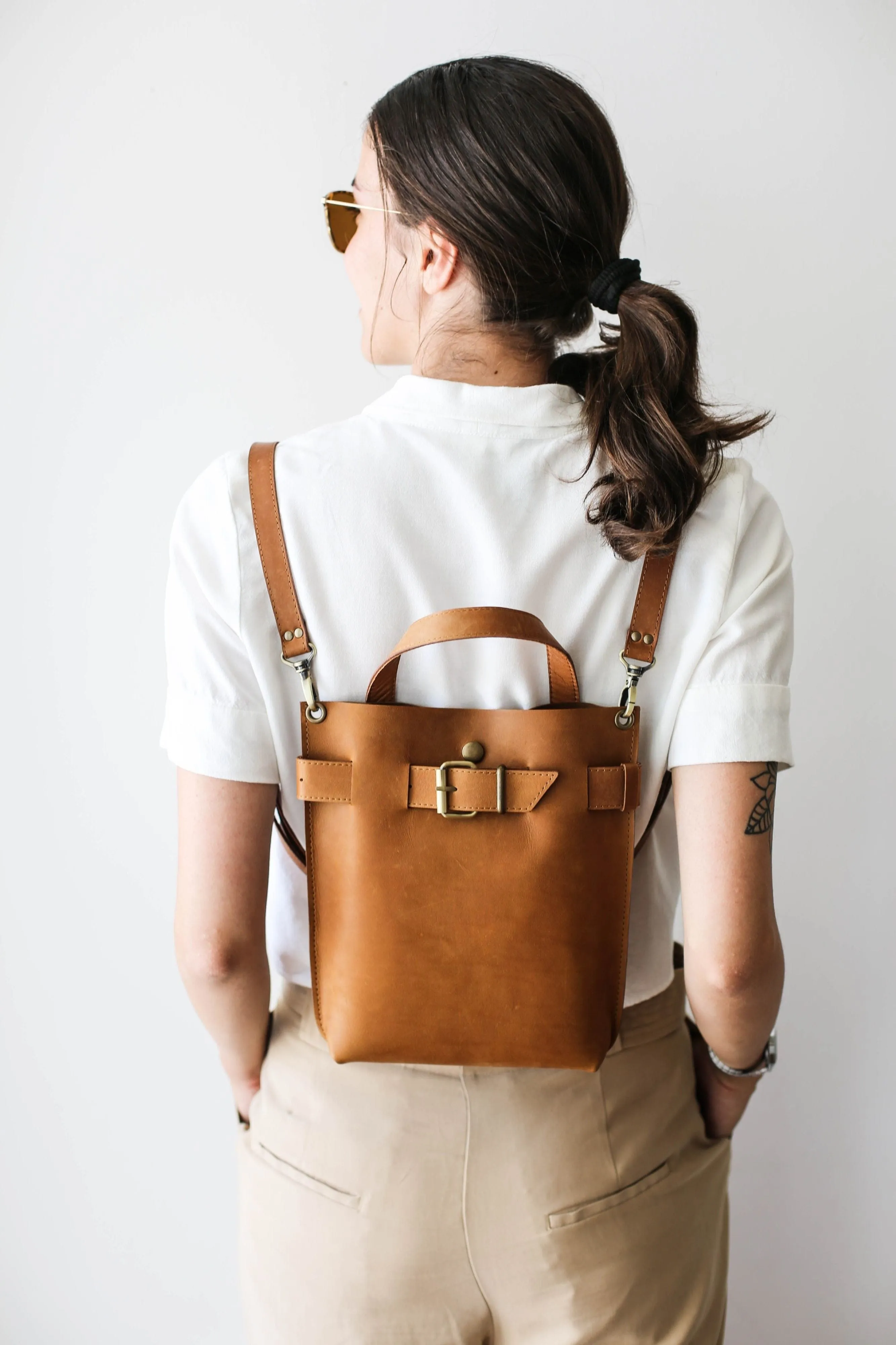 Brown Mini Leather Backpack