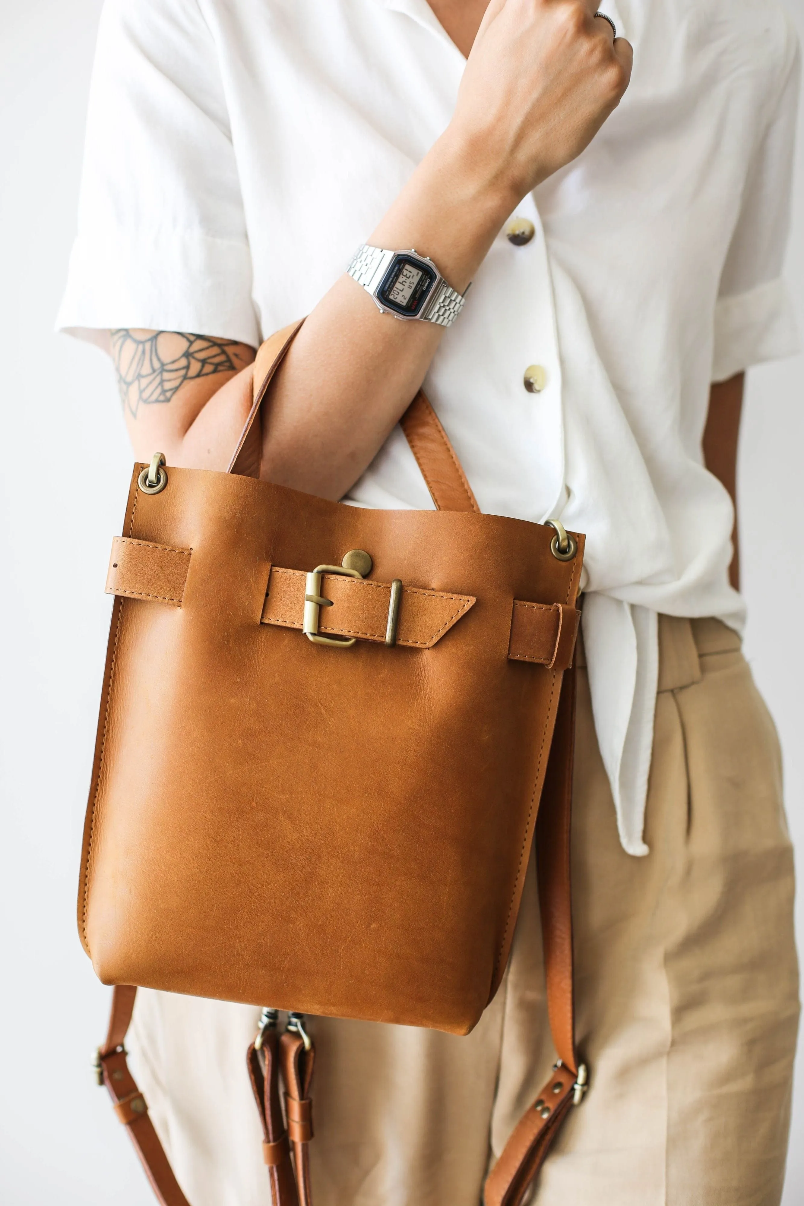 Brown Mini Leather Backpack