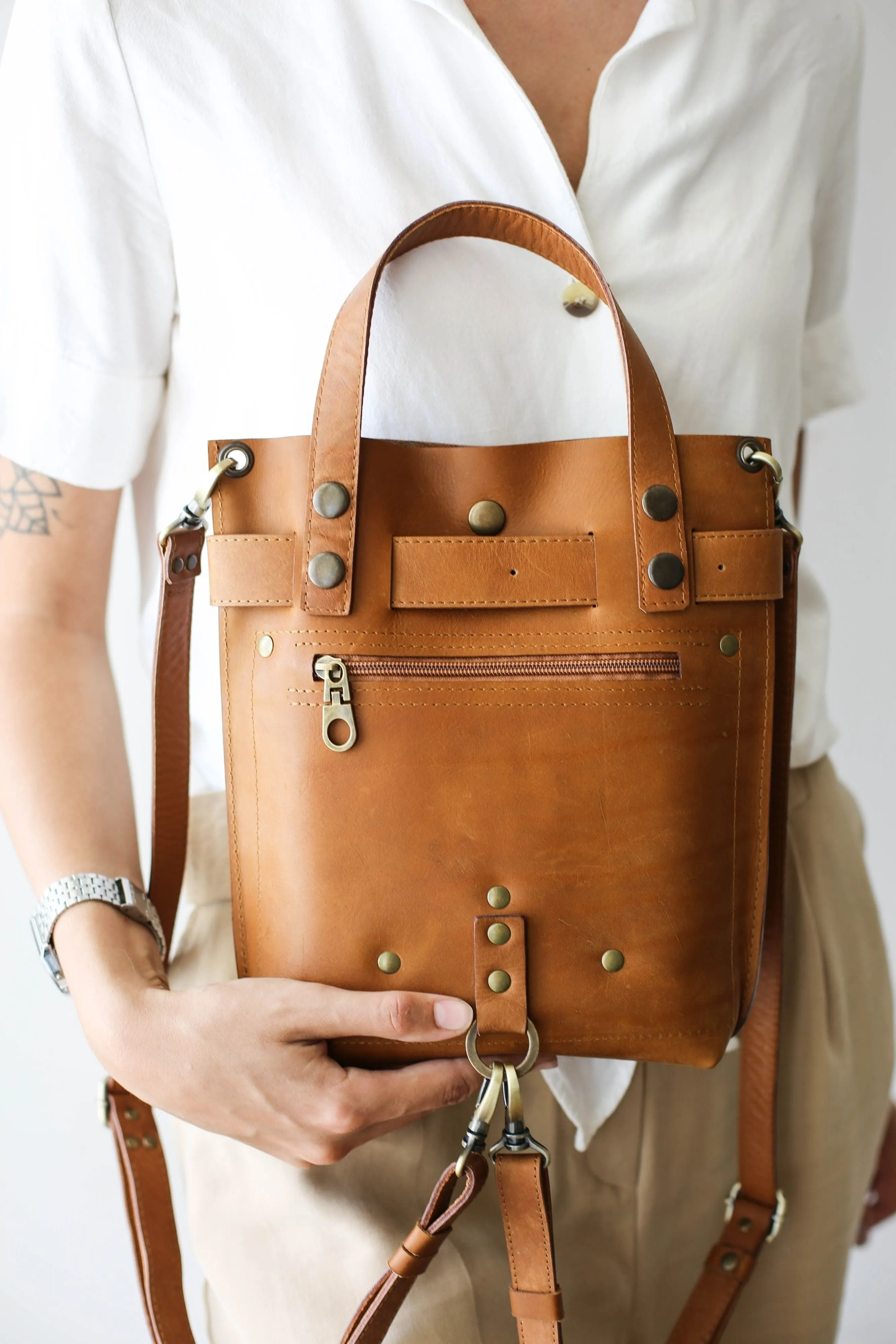 Brown Mini Leather Backpack