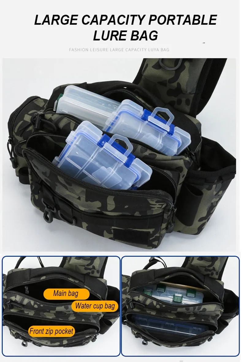 Fishing Tackle Bag Single Shoulder Crossbody Bags Waist Pack Fish Lures Gear Utility Storage Fishing Box Bag Tactical Bag