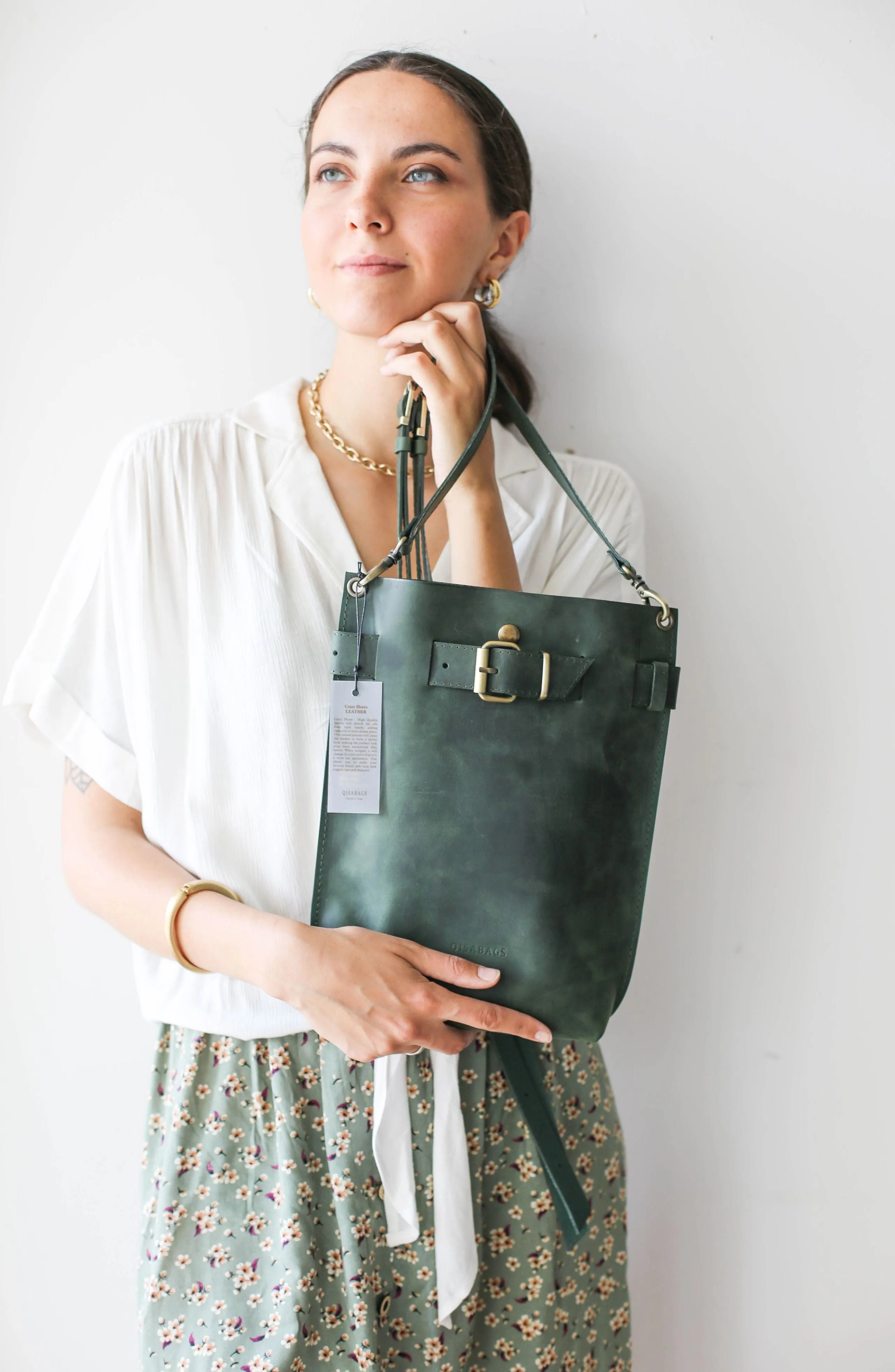 Green Leather Backpack