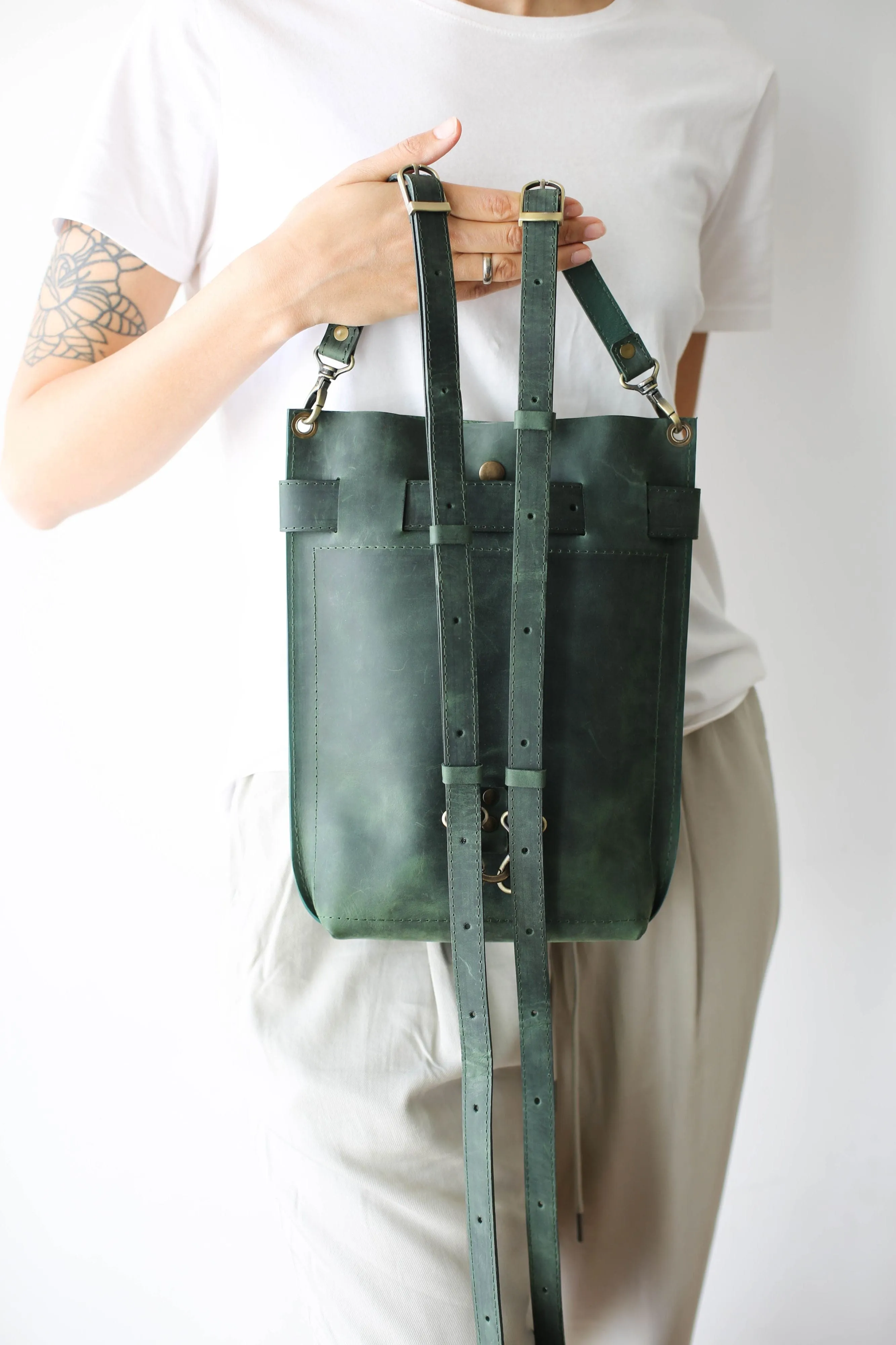 Green Leather Backpack