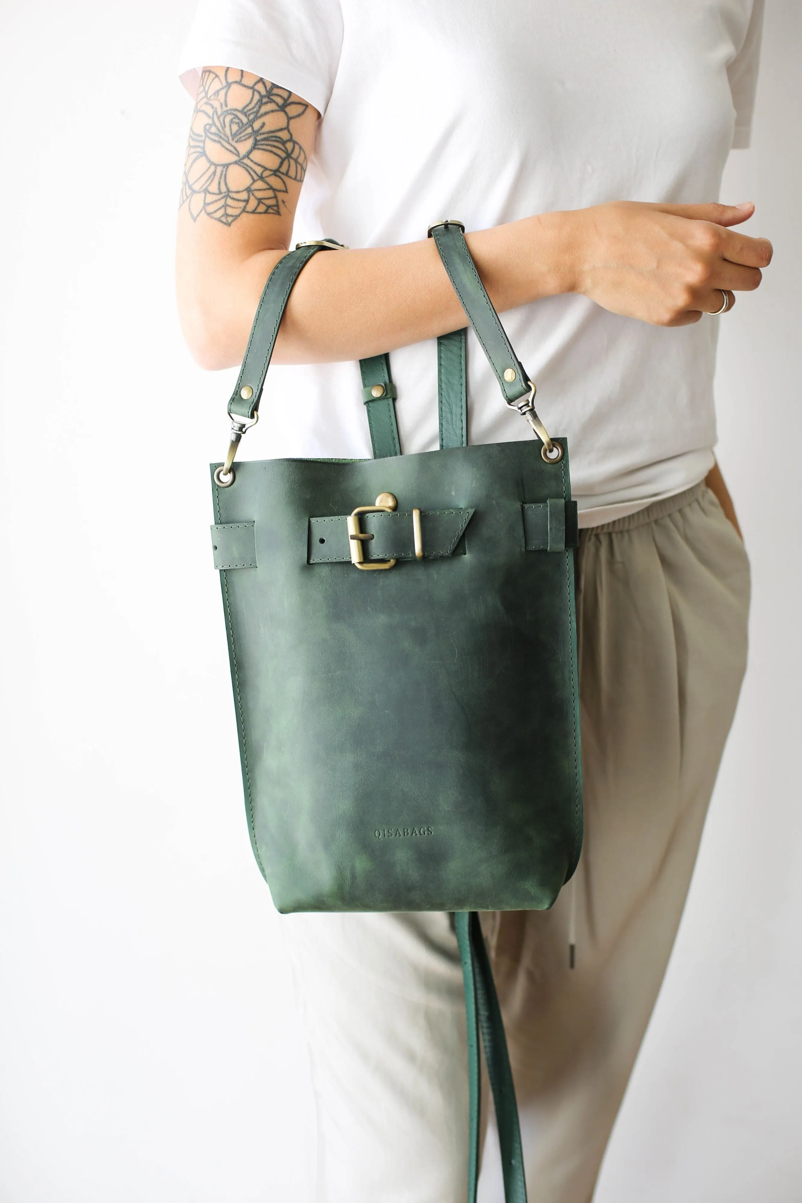 Green Leather Backpack