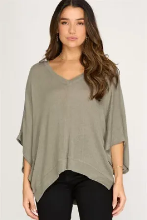 Karen Drop Shoulder Knit Top - Light Olive