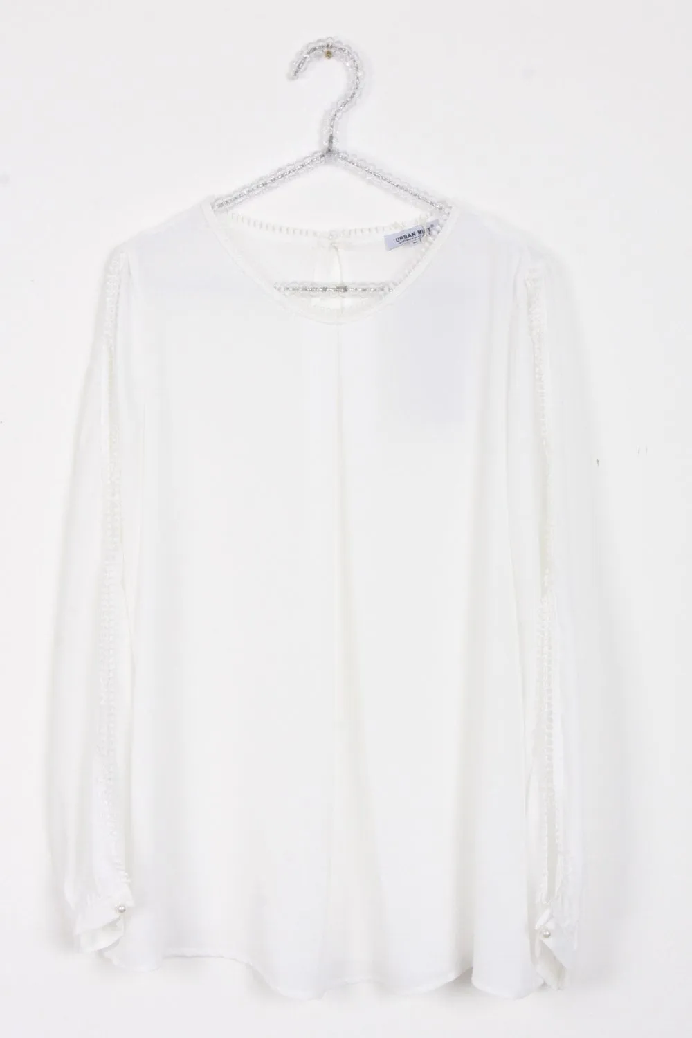 Lace Trim Split Arm Detail Floaty Blouse Top