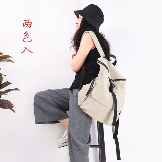 Large Simple Style Women Backpack Canvas Shoulder Bag