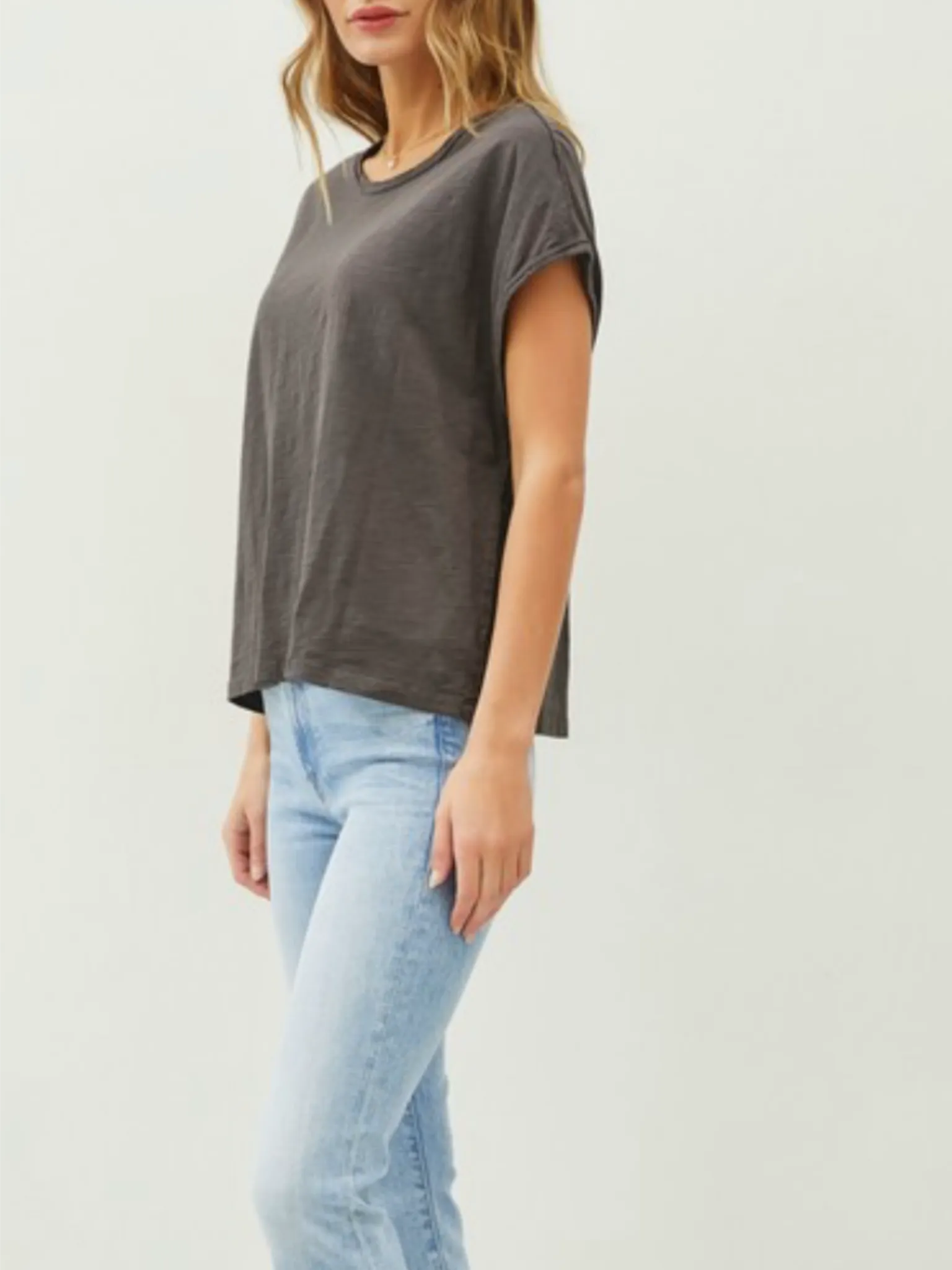 Mandy Capped Sleeve Top - Charcoal