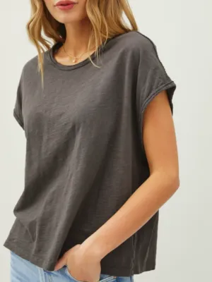 Mandy Capped Sleeve Top - Charcoal