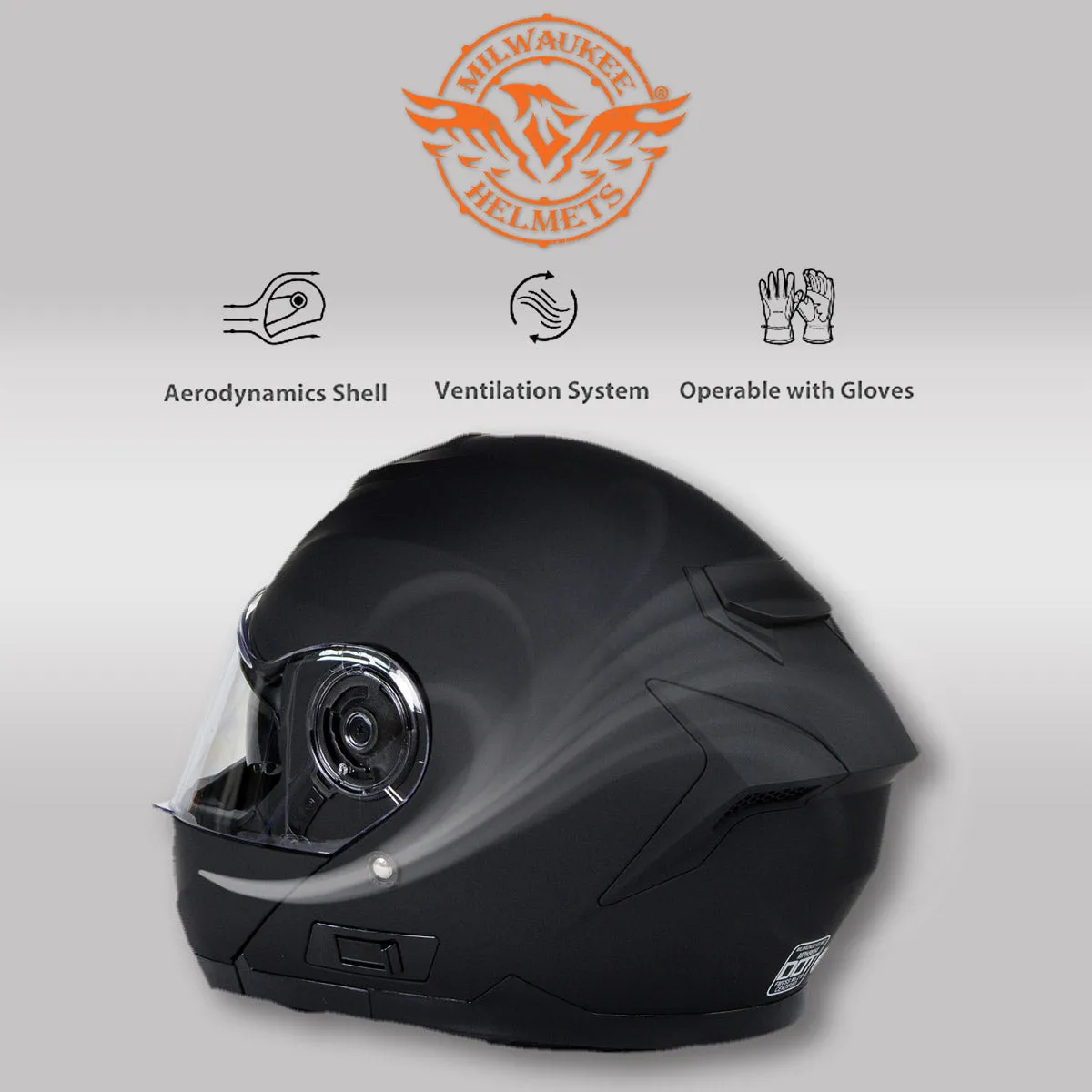 Milwaukee Helmets Breeze Flat Black Advanced Motorcycle Modular Helmet