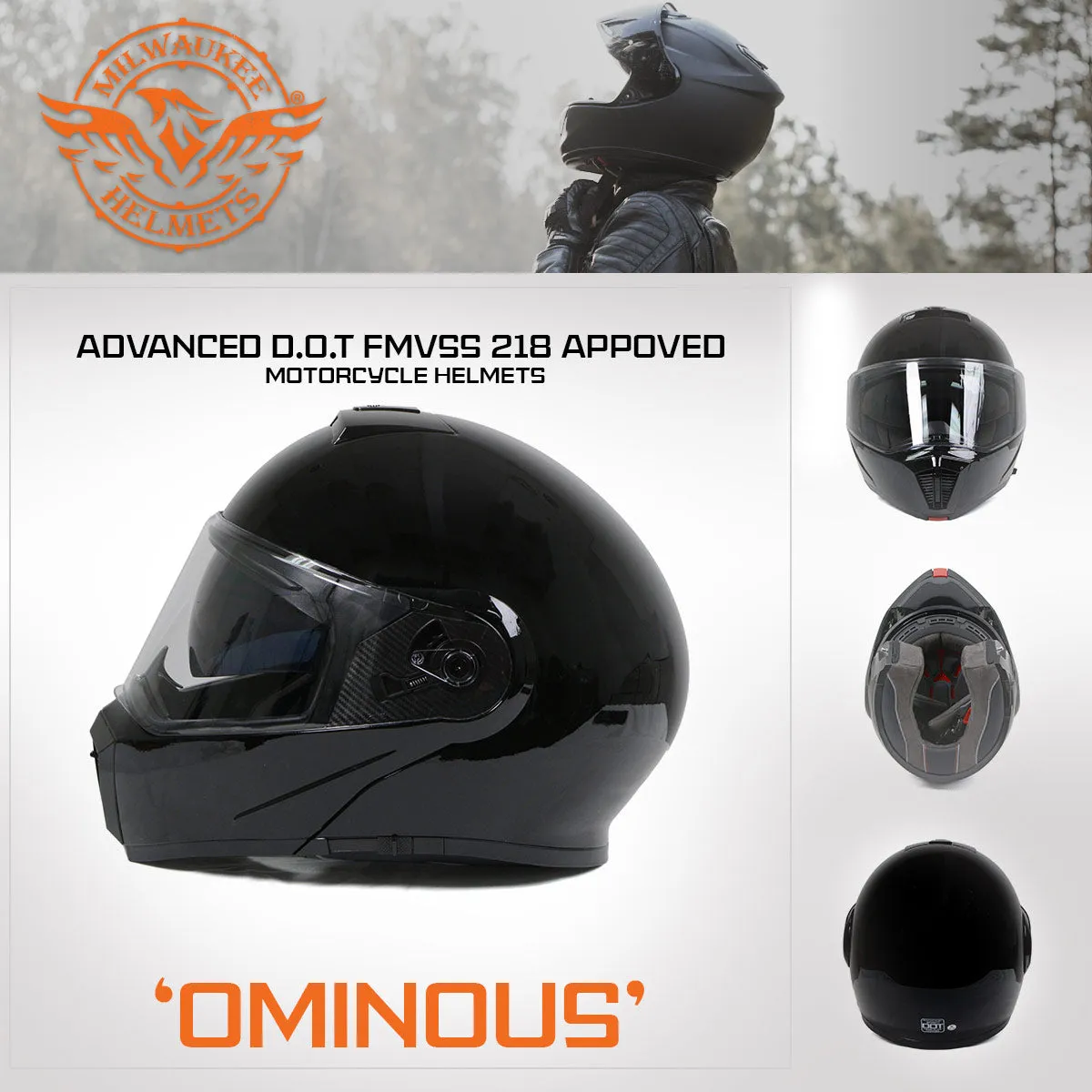 Milwaukee Helmets Gloss Black Menace Advanced Motorcycle Modular