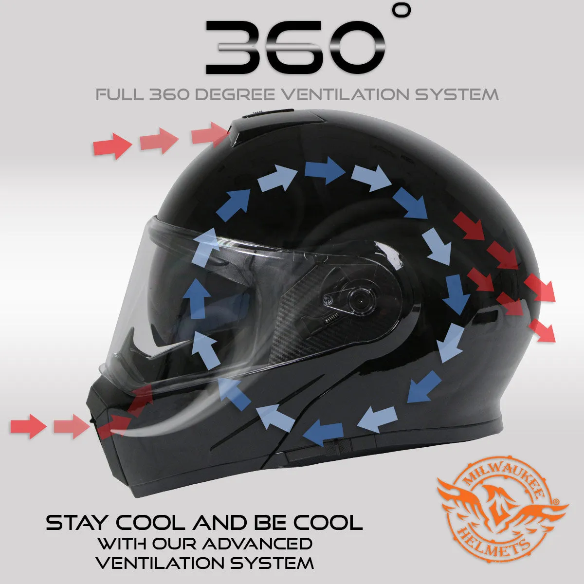 Milwaukee Helmets Gloss Black Menace Advanced Motorcycle Modular