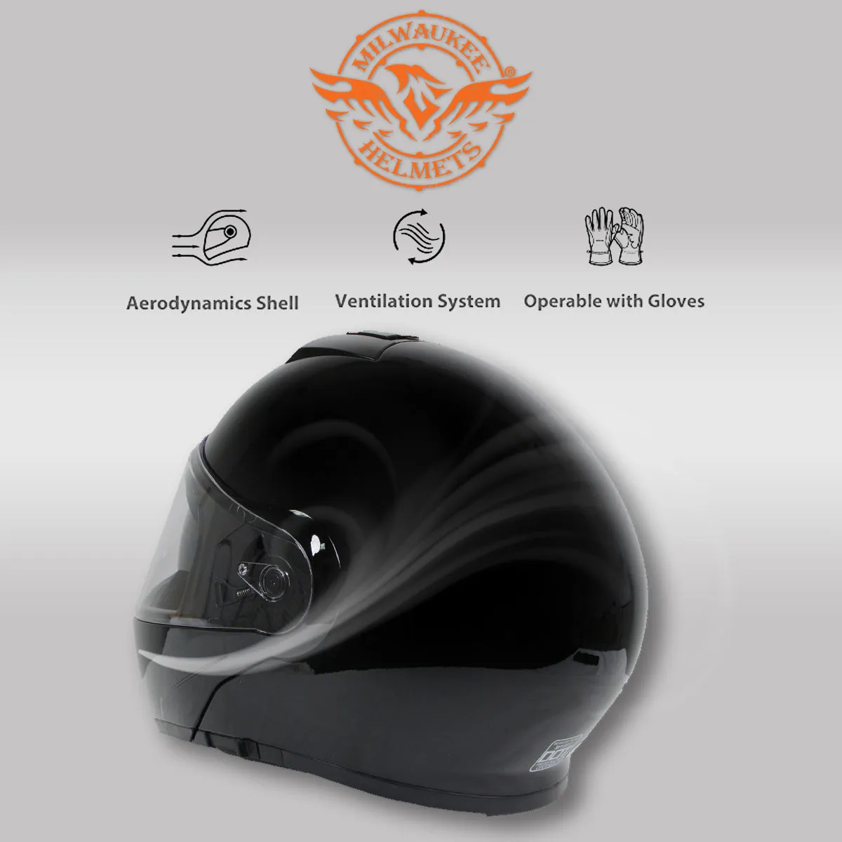 Milwaukee Helmets Gloss Black Menace Advanced Motorcycle Modular