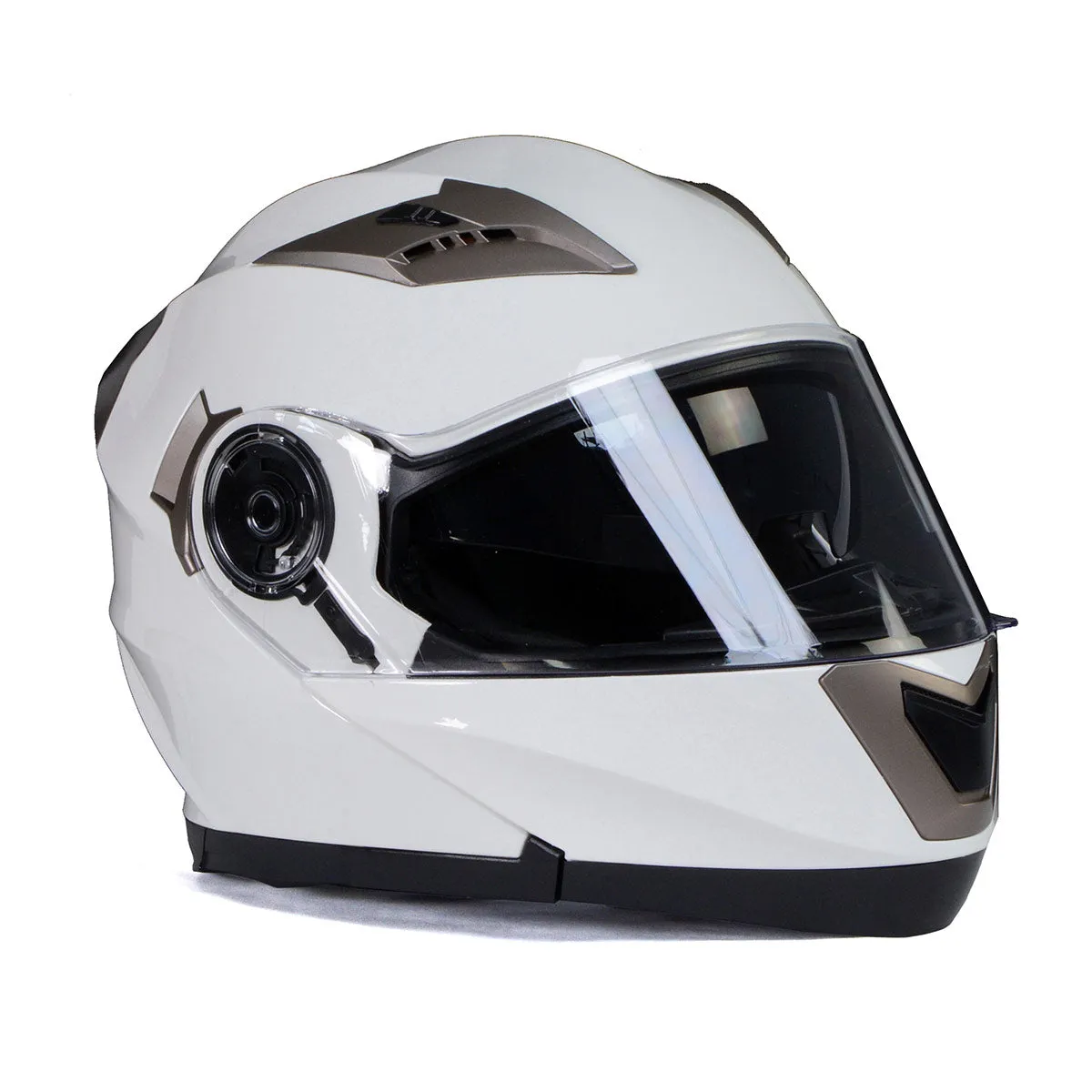 Milwaukee Helmets MPH9807DOT 'Ionized' Gloss White Advanced Motorcycle Modular Helmet for Men and Women Biker w/ Drop Down Visor