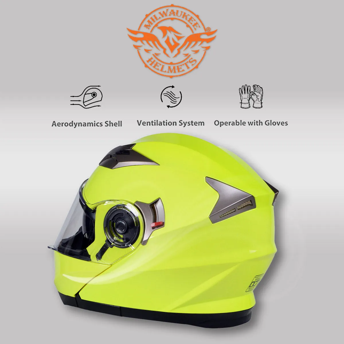 Milwaukee Helmets MPH9809DOT 'Ionized' Neon Yellow Advanced Motorcycle