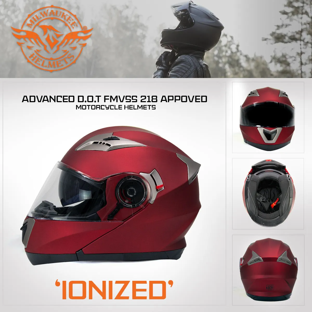 Milwaukee Helmets MPH9826DOT 'Ionized' Flat Red Advanced Motorcycle