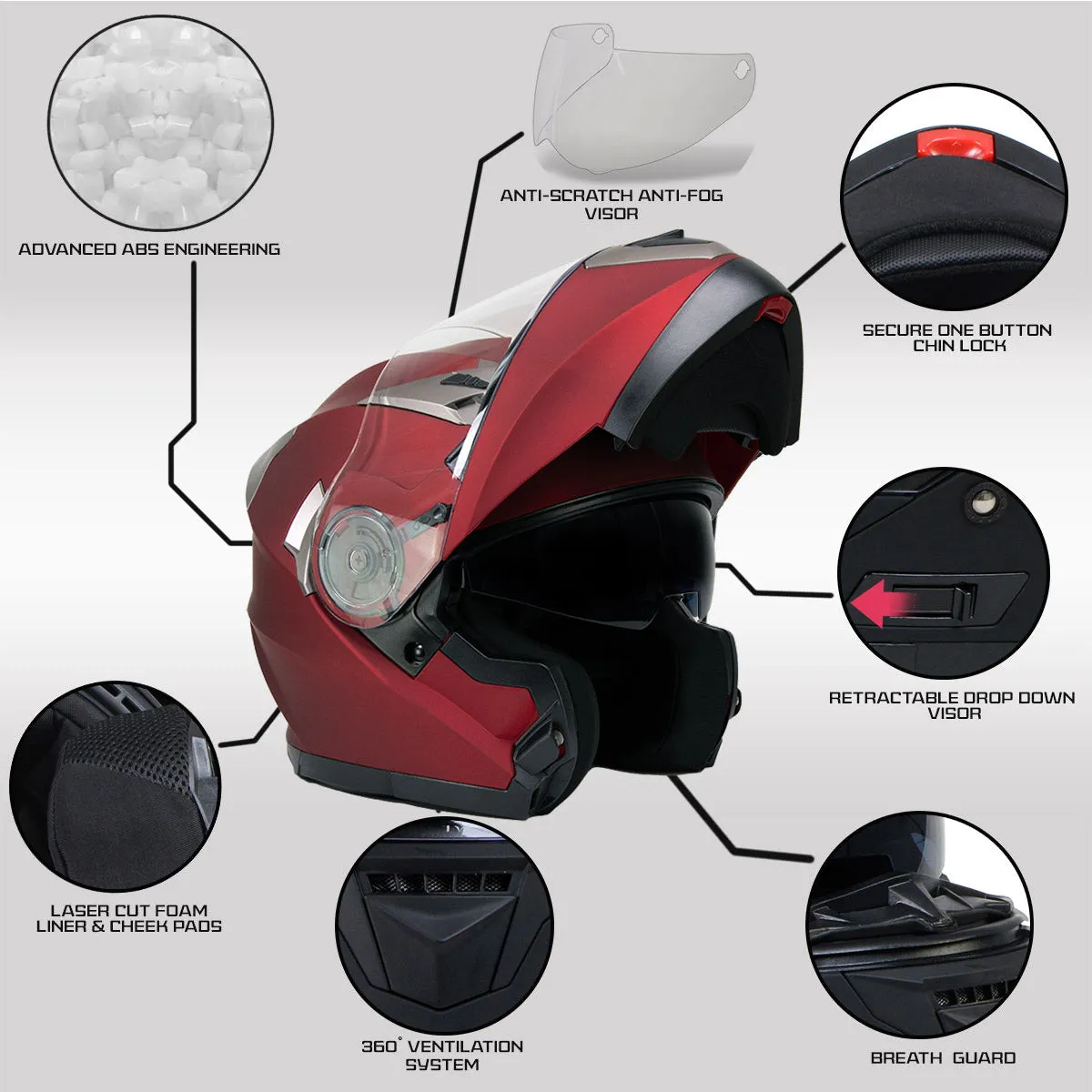 Milwaukee Helmets MPH9826DOT 'Ionized' Flat Red Advanced Motorcycle