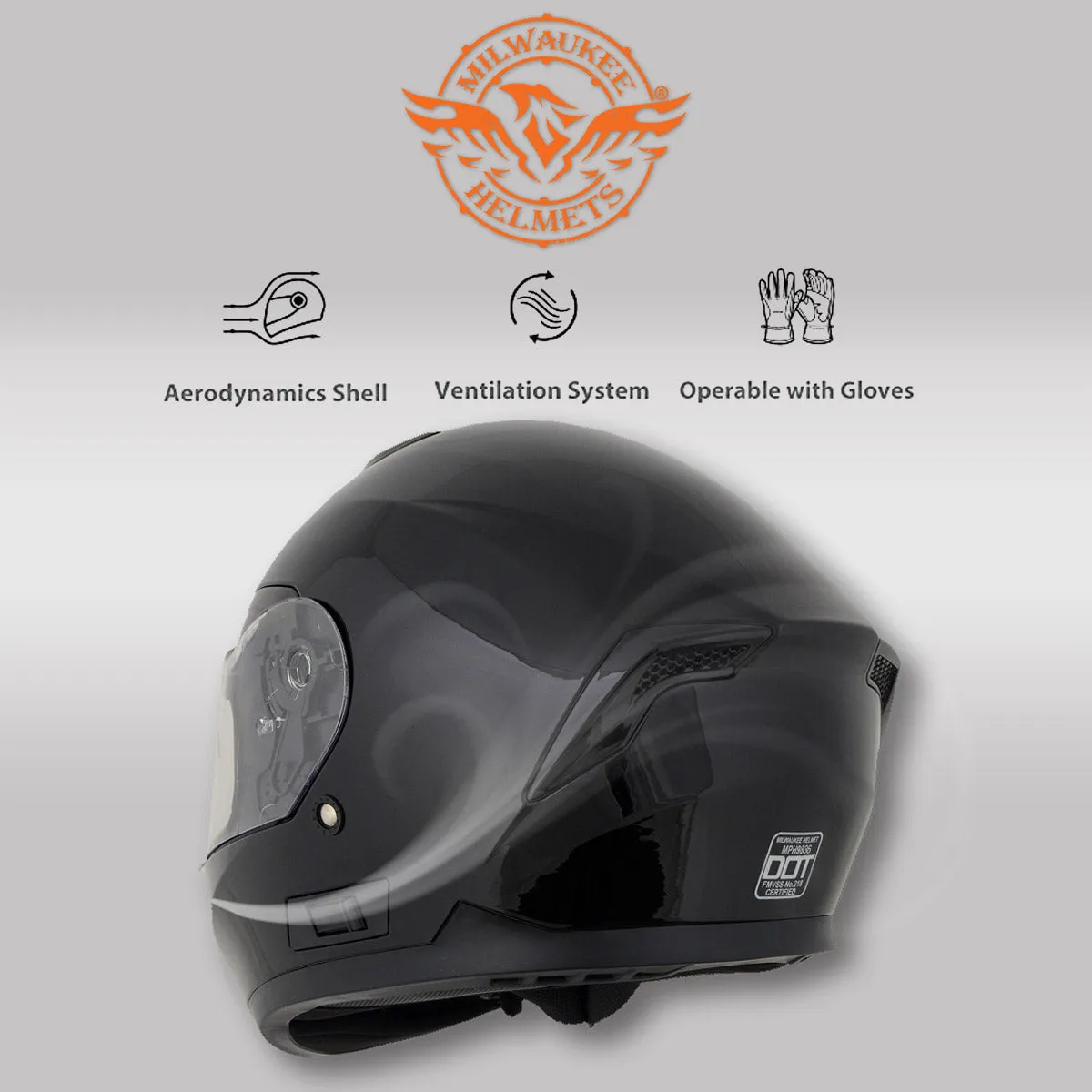 Milwaukee Helmets MPH9836DOT 'Sweeper' Gloss Black Advanced Motorcycle