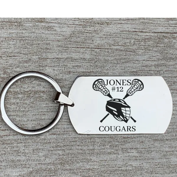 Personalized Engraved Lacrosse Helmet Keychain - Pick Shape