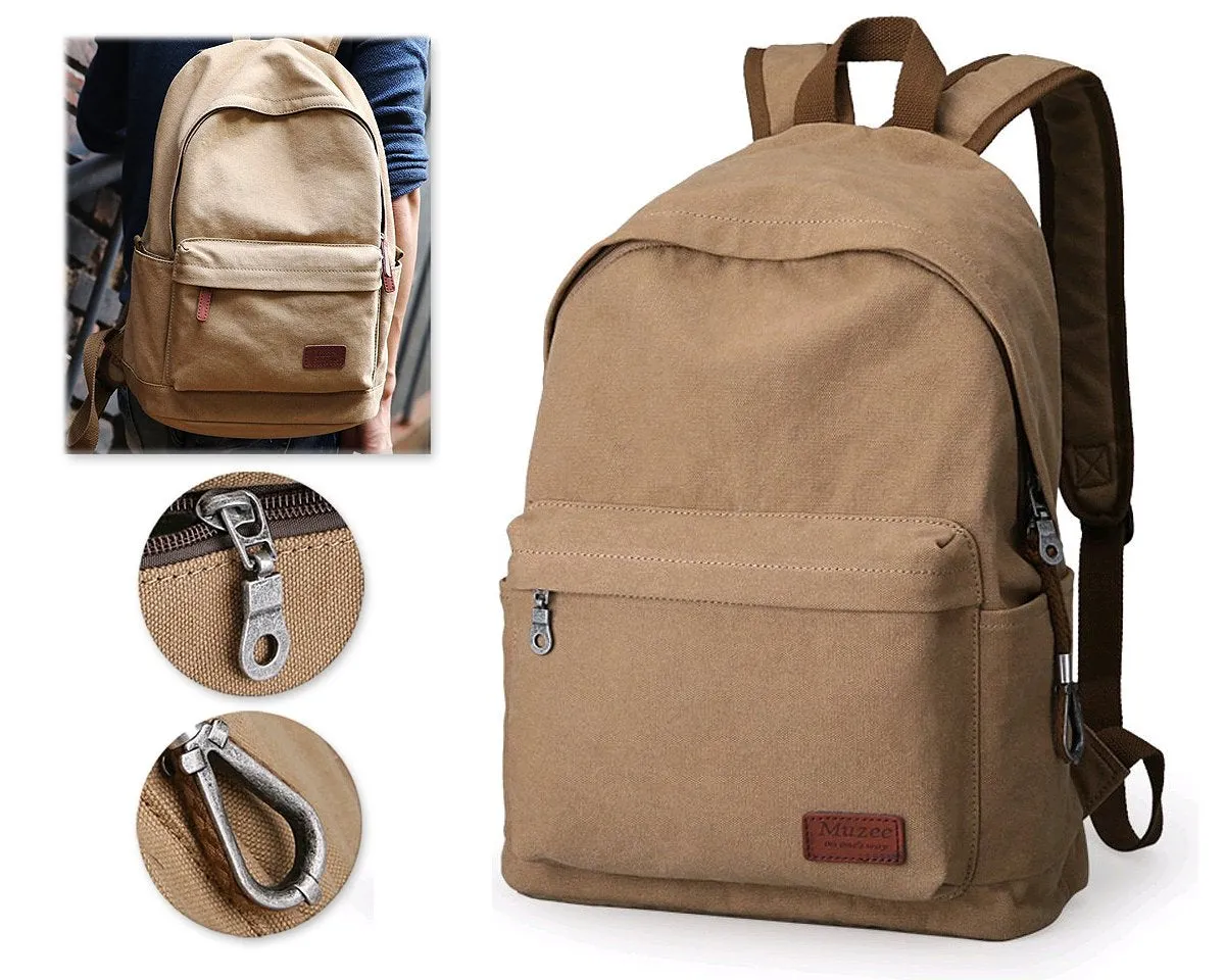 Plain Color Water Resistant Canvas Backpack with USB port - Khaki