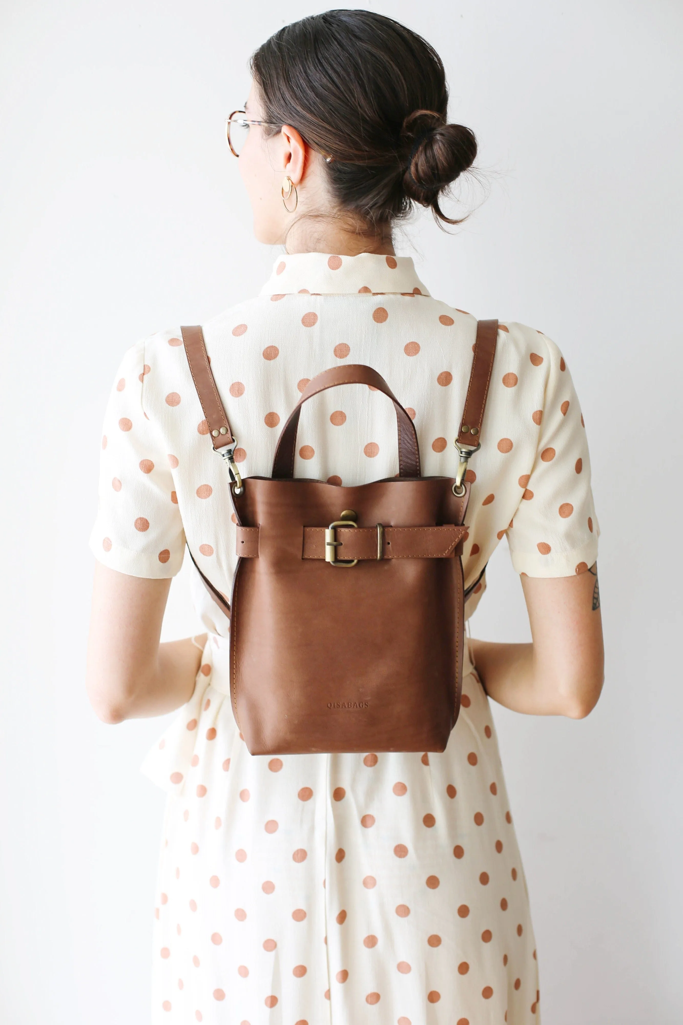 Taupe Mini Leather Backpack