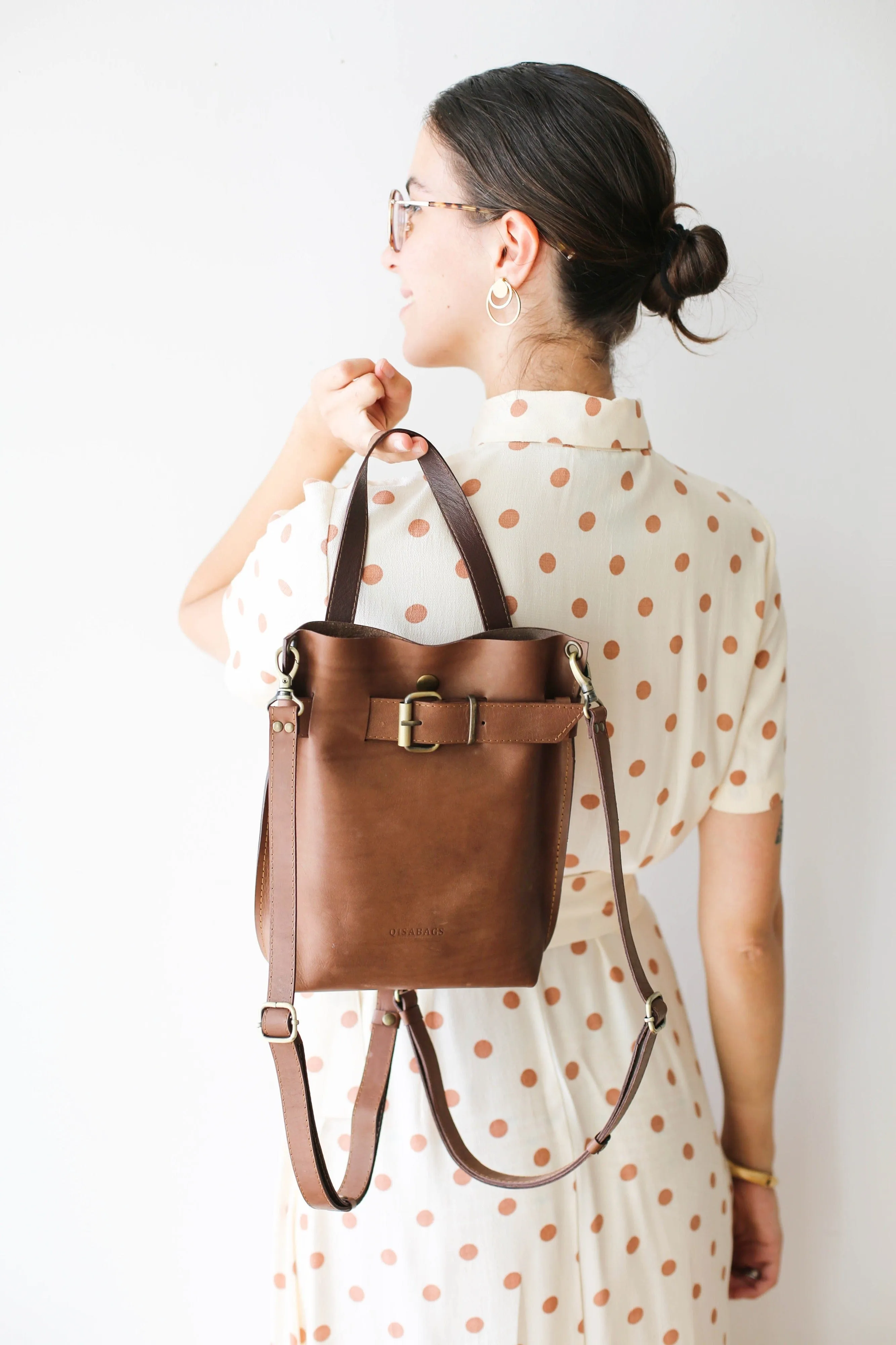 Taupe Mini Leather Backpack